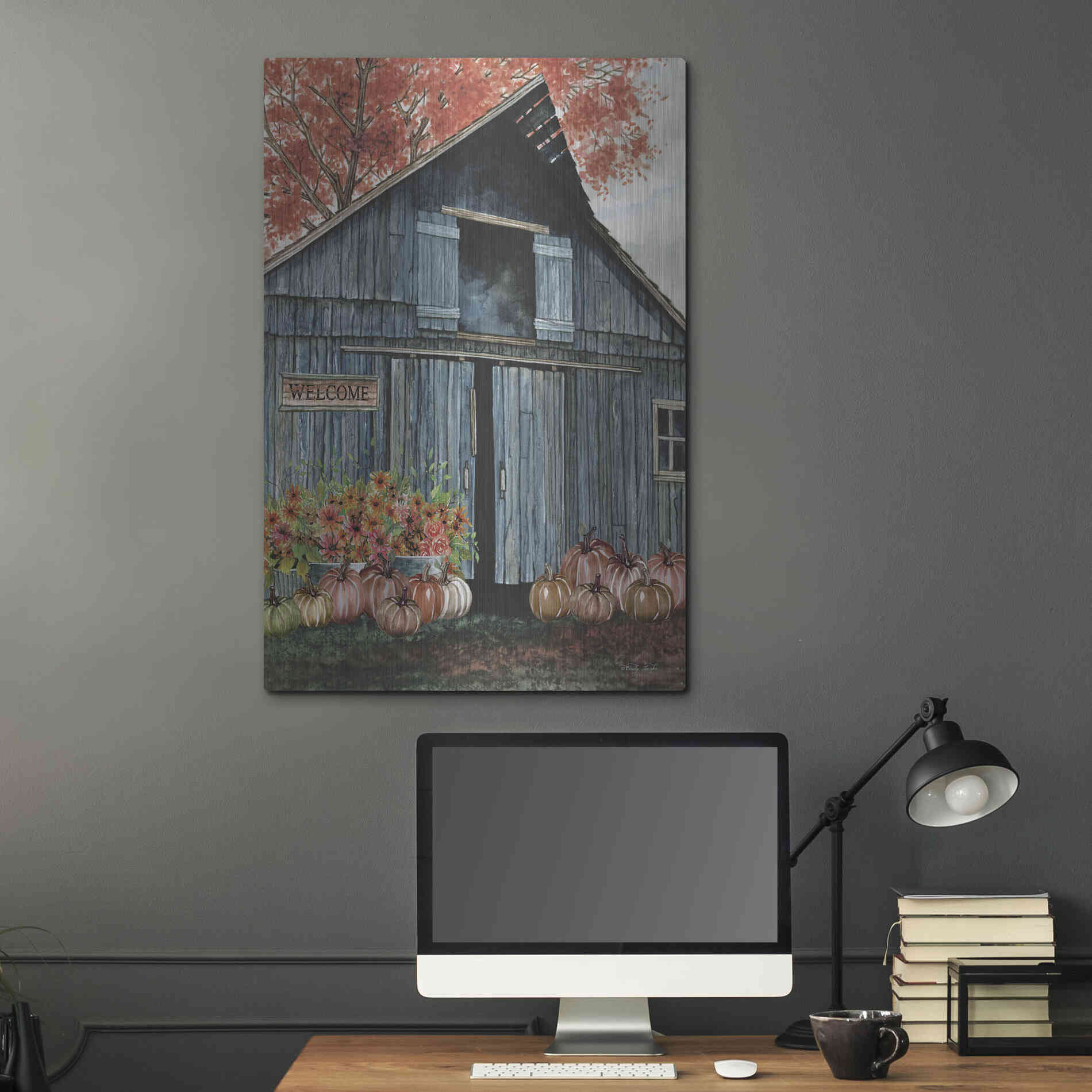 Luxe Metal Art 'Welcome Fall Barn' by Cindy Jacobs, Metal Wall Art,24x36
