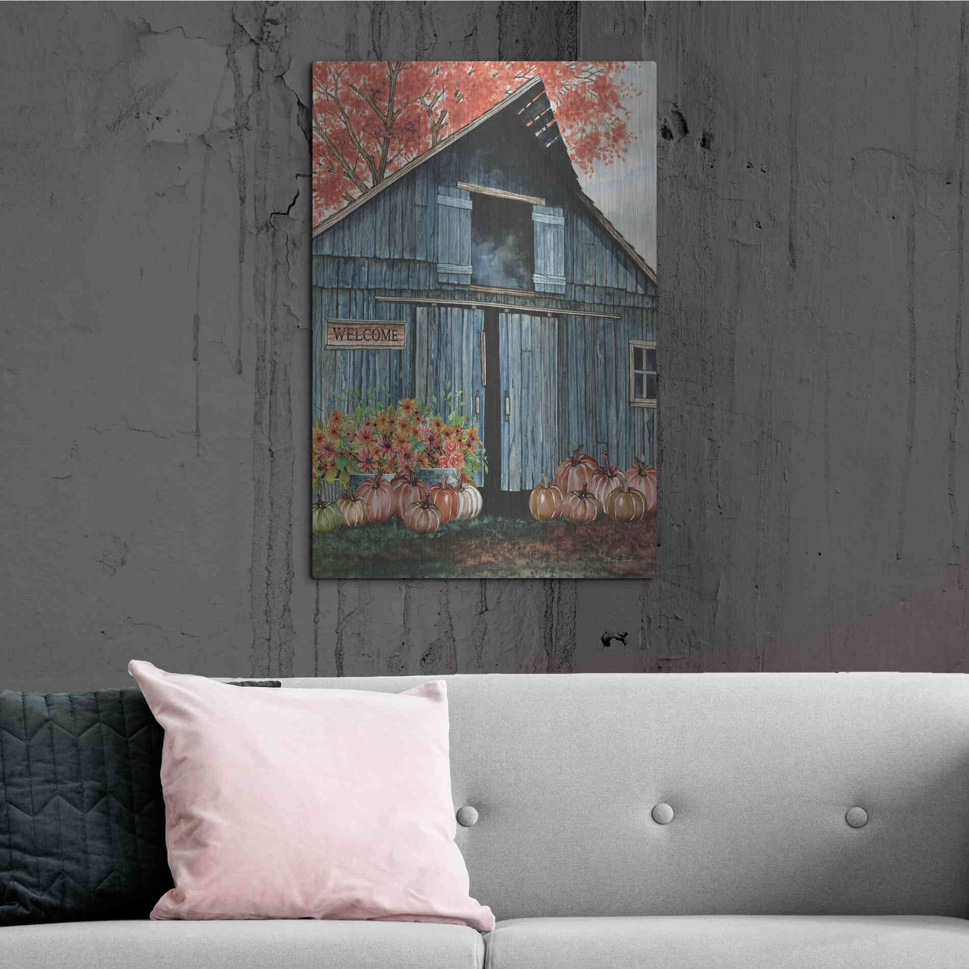 Luxe Metal Art 'Welcome Fall Barn' by Cindy Jacobs, Metal Wall Art,24x36