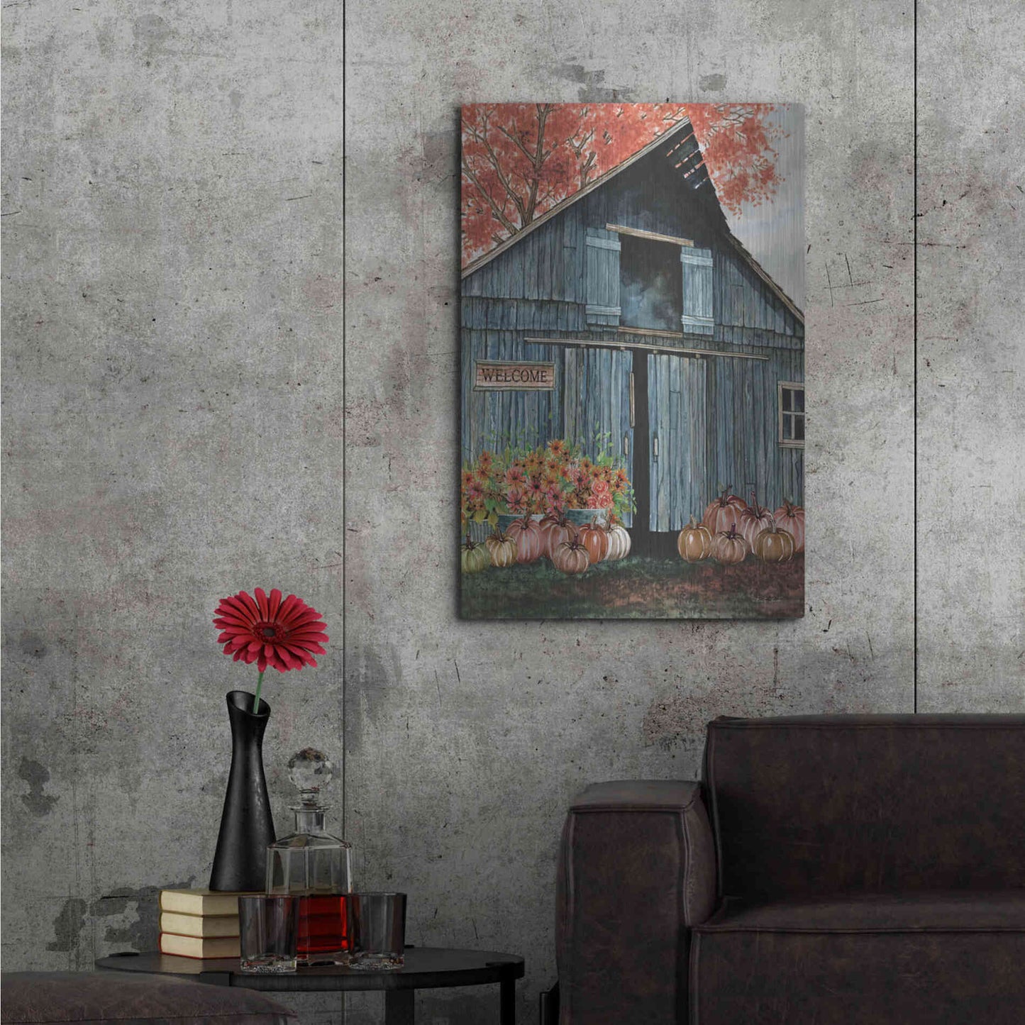 Luxe Metal Art 'Welcome Fall Barn' by Cindy Jacobs, Metal Wall Art,24x36