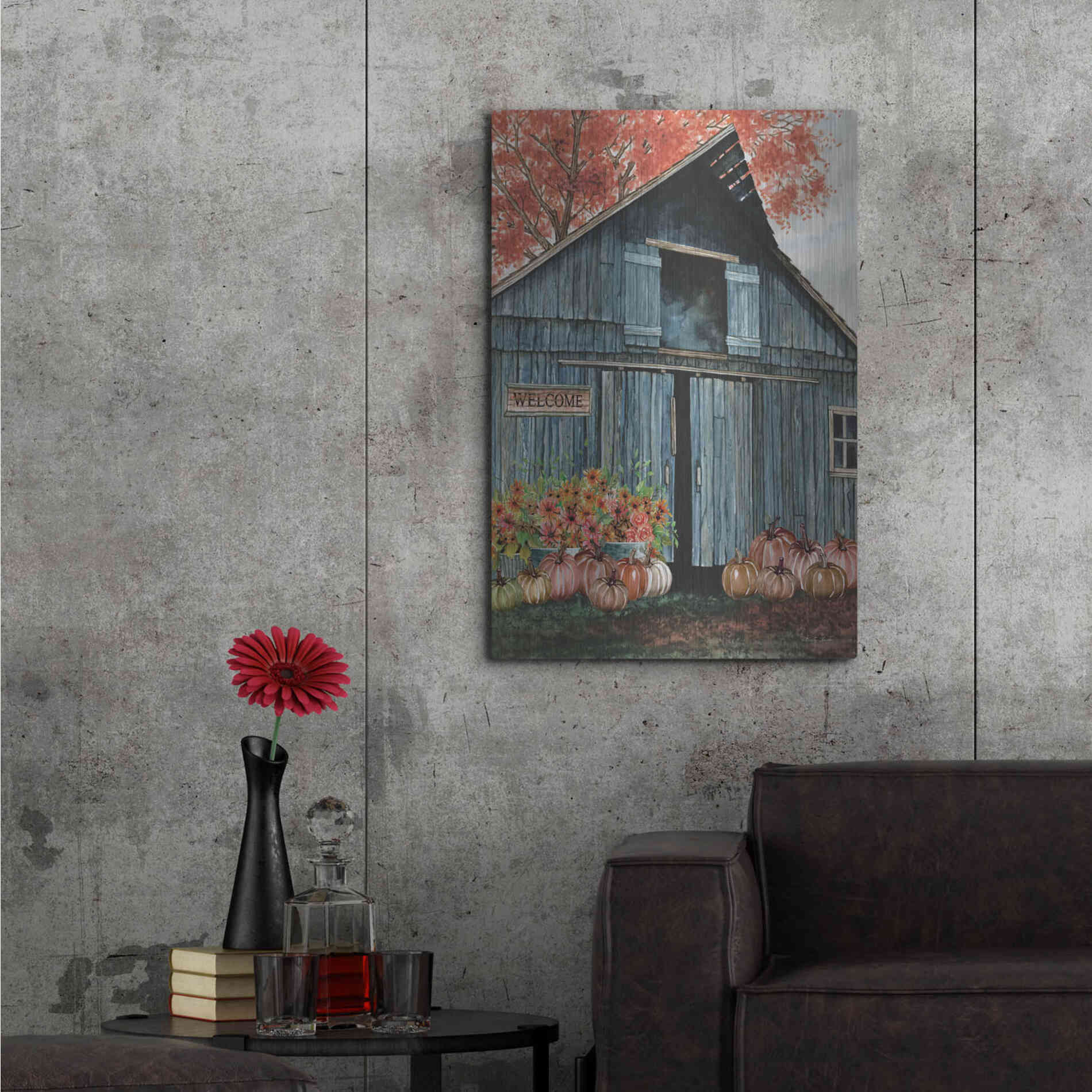 Luxe Metal Art 'Welcome Fall Barn' by Cindy Jacobs, Metal Wall Art,24x36