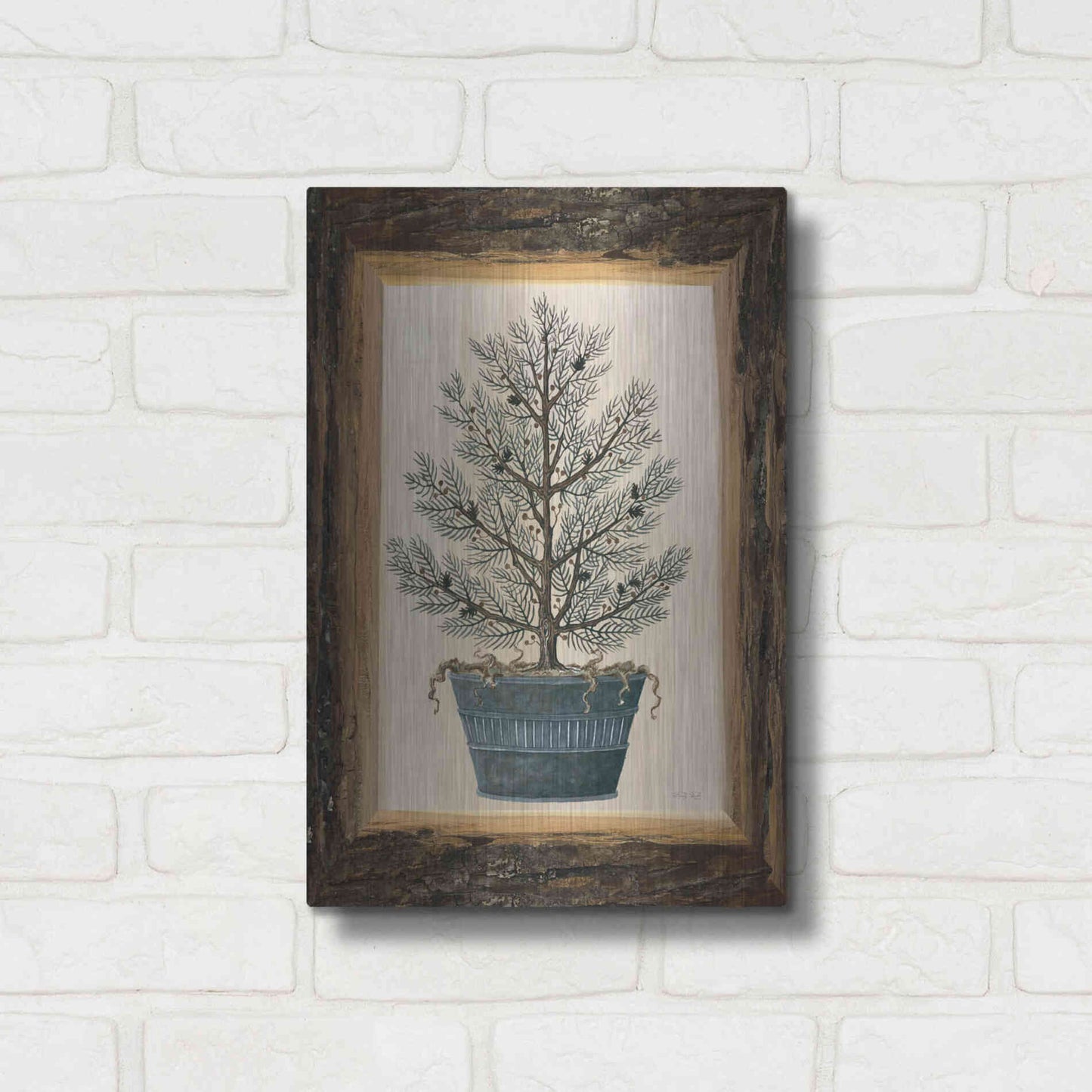 Luxe Metal Art 'Wood Land Potted Tree I' by Cindy Jacobs, Metal Wall Art,12x16