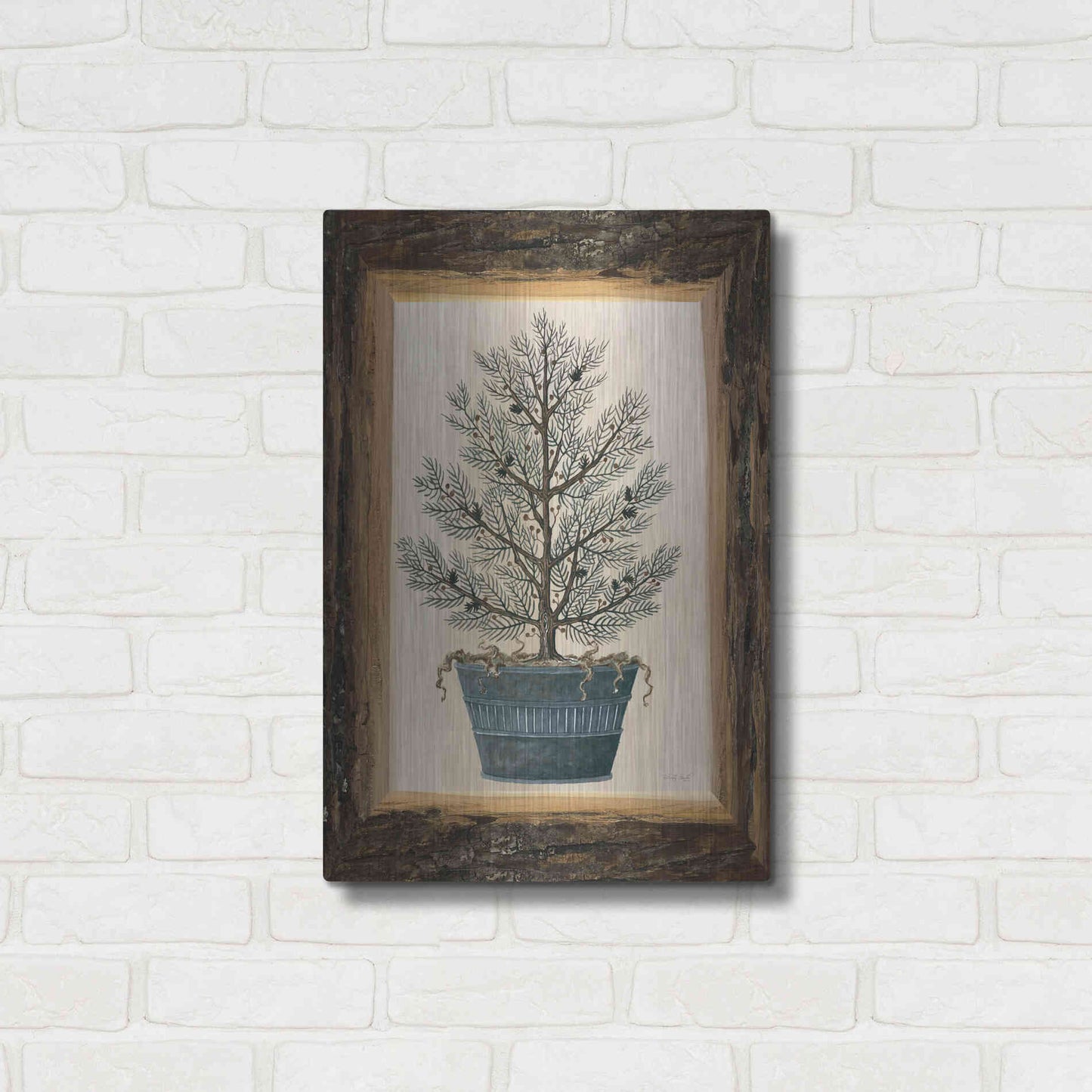 Luxe Metal Art 'Wood Land Potted Tree I' by Cindy Jacobs, Metal Wall Art,16x24