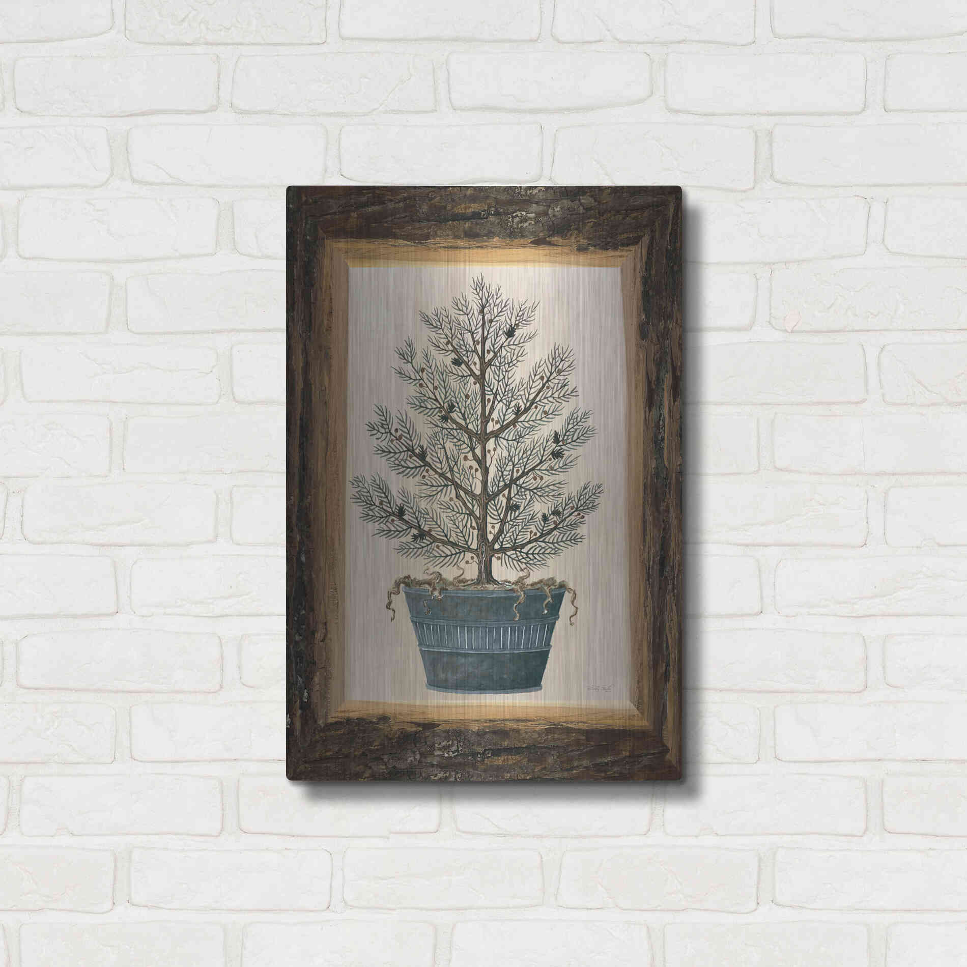 Luxe Metal Art 'Wood Land Potted Tree I' by Cindy Jacobs, Metal Wall Art,16x24