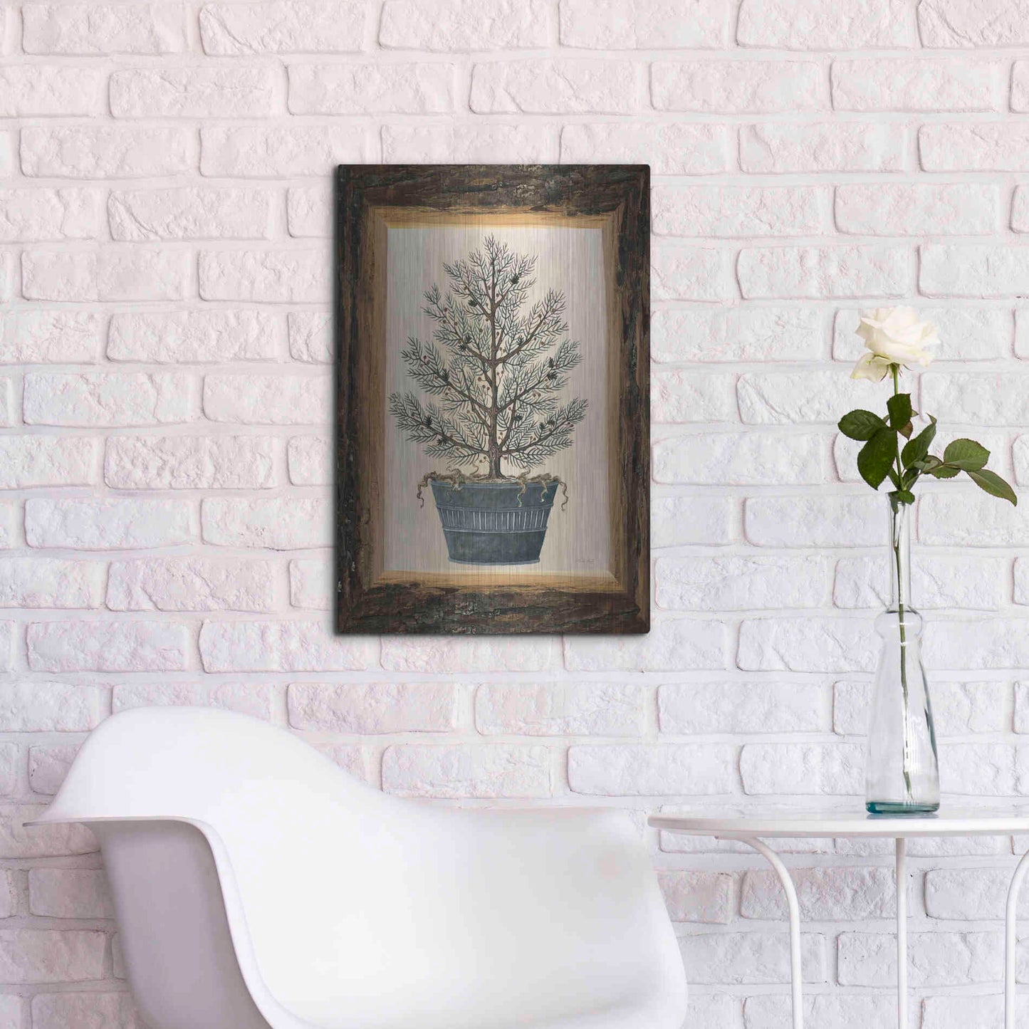 Luxe Metal Art 'Wood Land Potted Tree I' by Cindy Jacobs, Metal Wall Art,16x24