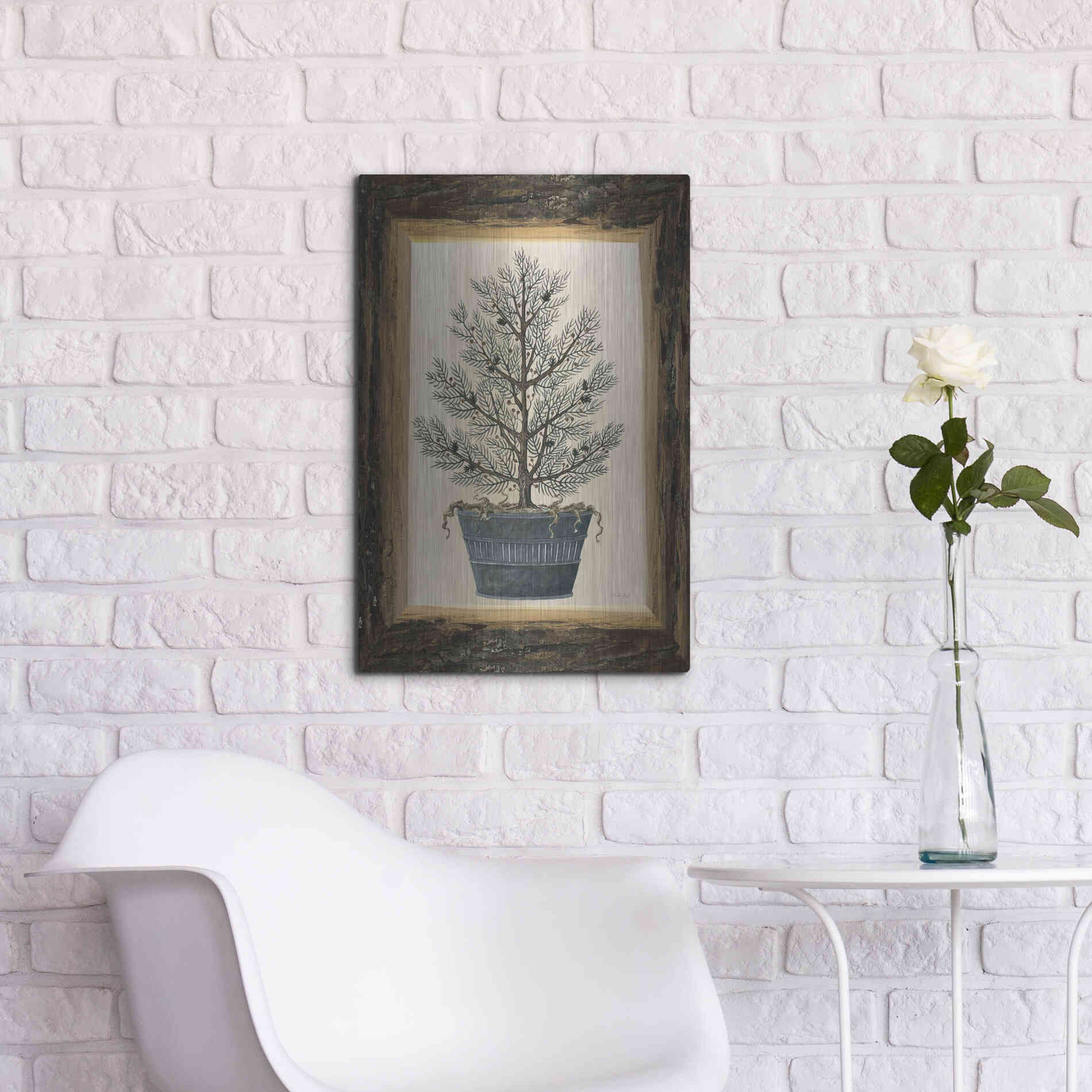 Luxe Metal Art 'Wood Land Potted Tree I' by Cindy Jacobs, Metal Wall Art,16x24