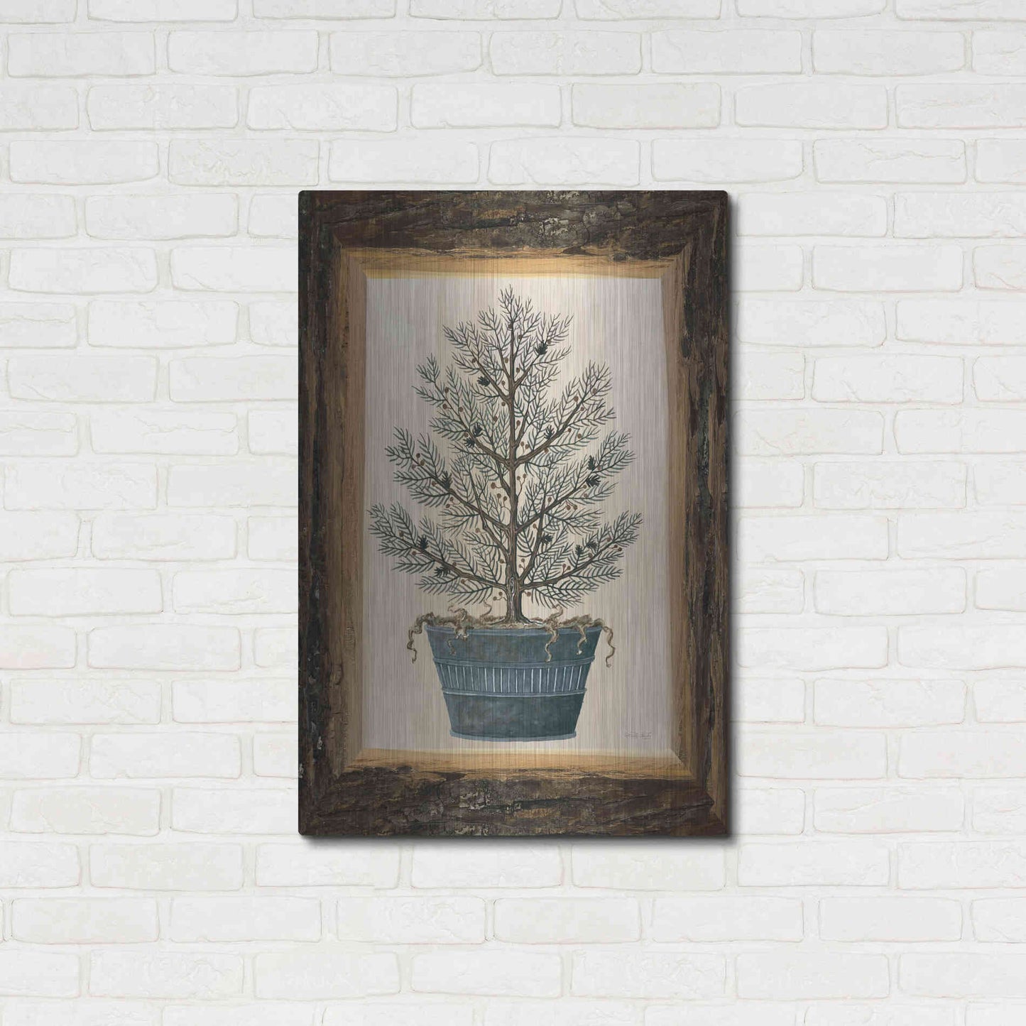 Luxe Metal Art 'Wood Land Potted Tree I' by Cindy Jacobs, Metal Wall Art,24x36