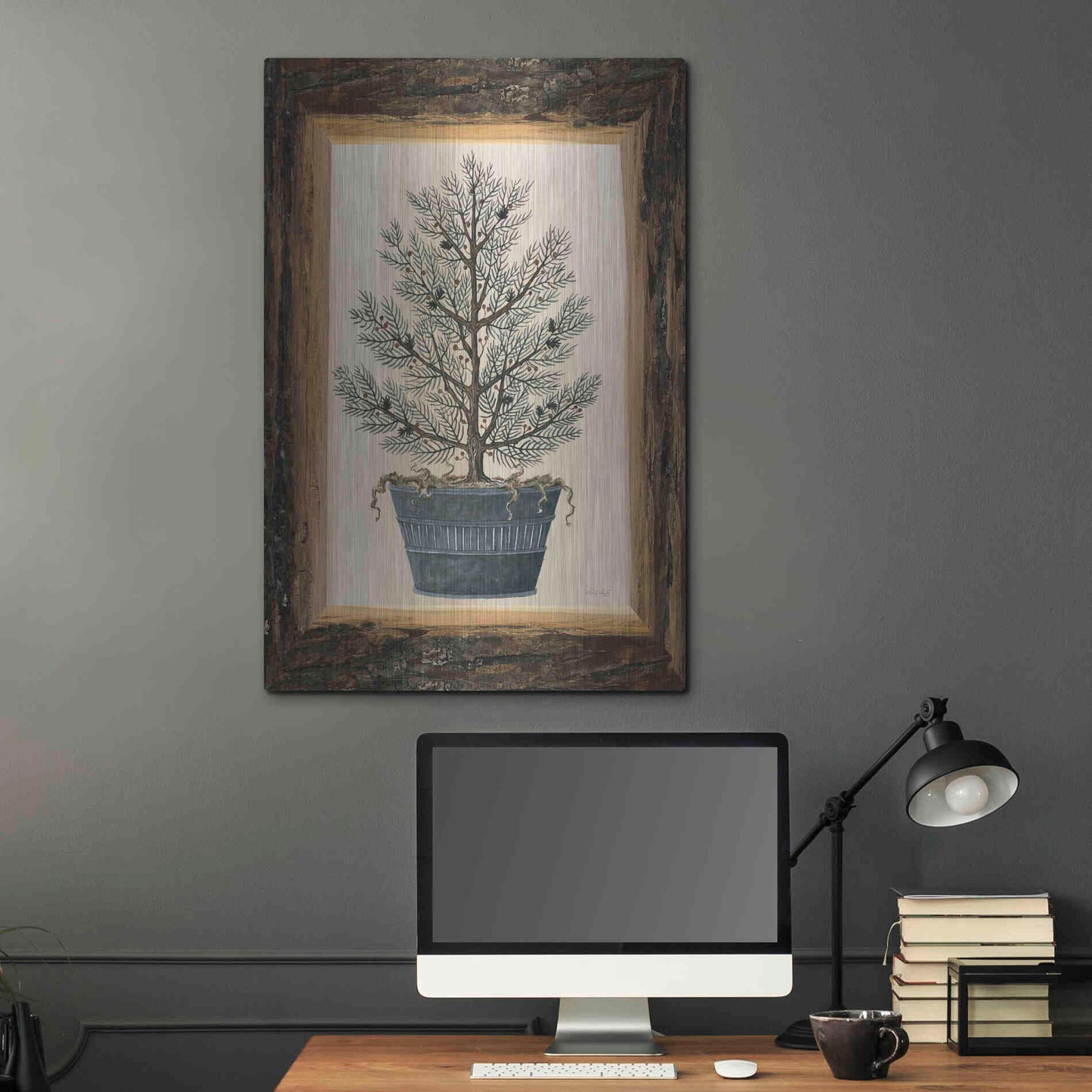 Luxe Metal Art 'Wood Land Potted Tree I' by Cindy Jacobs, Metal Wall Art,24x36