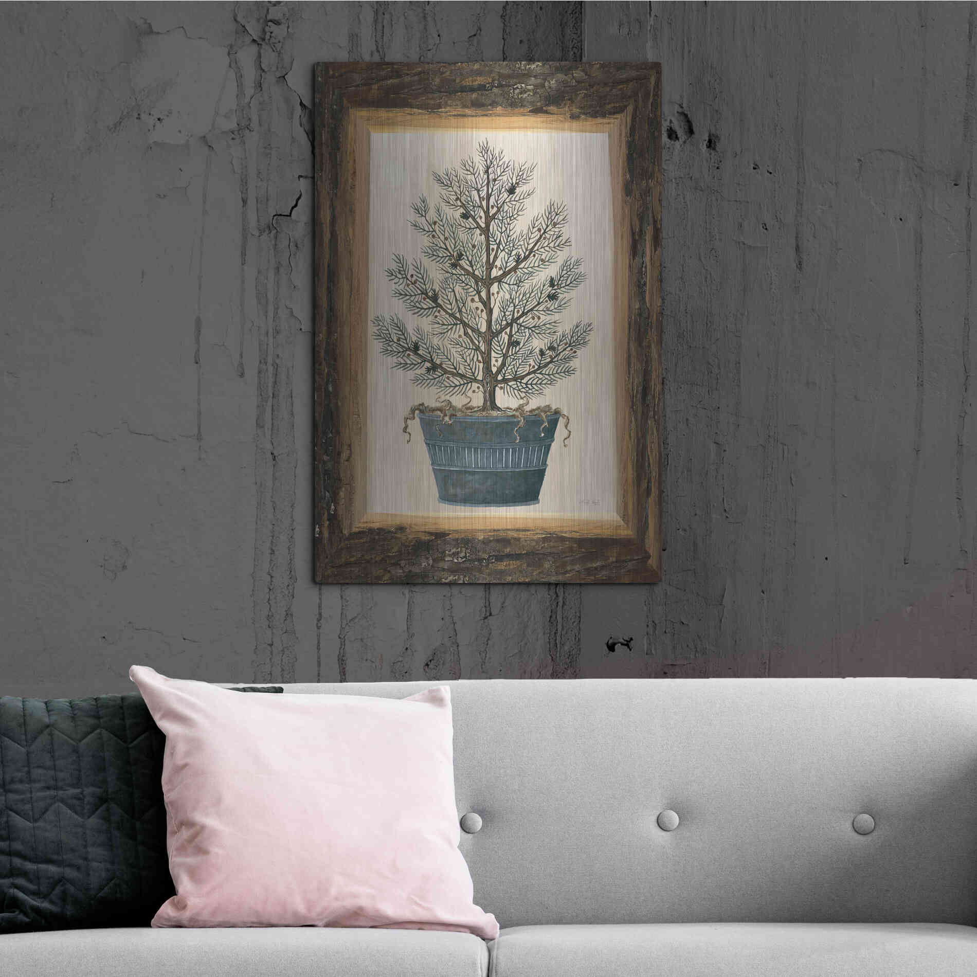 Luxe Metal Art 'Wood Land Potted Tree I' by Cindy Jacobs, Metal Wall Art,24x36