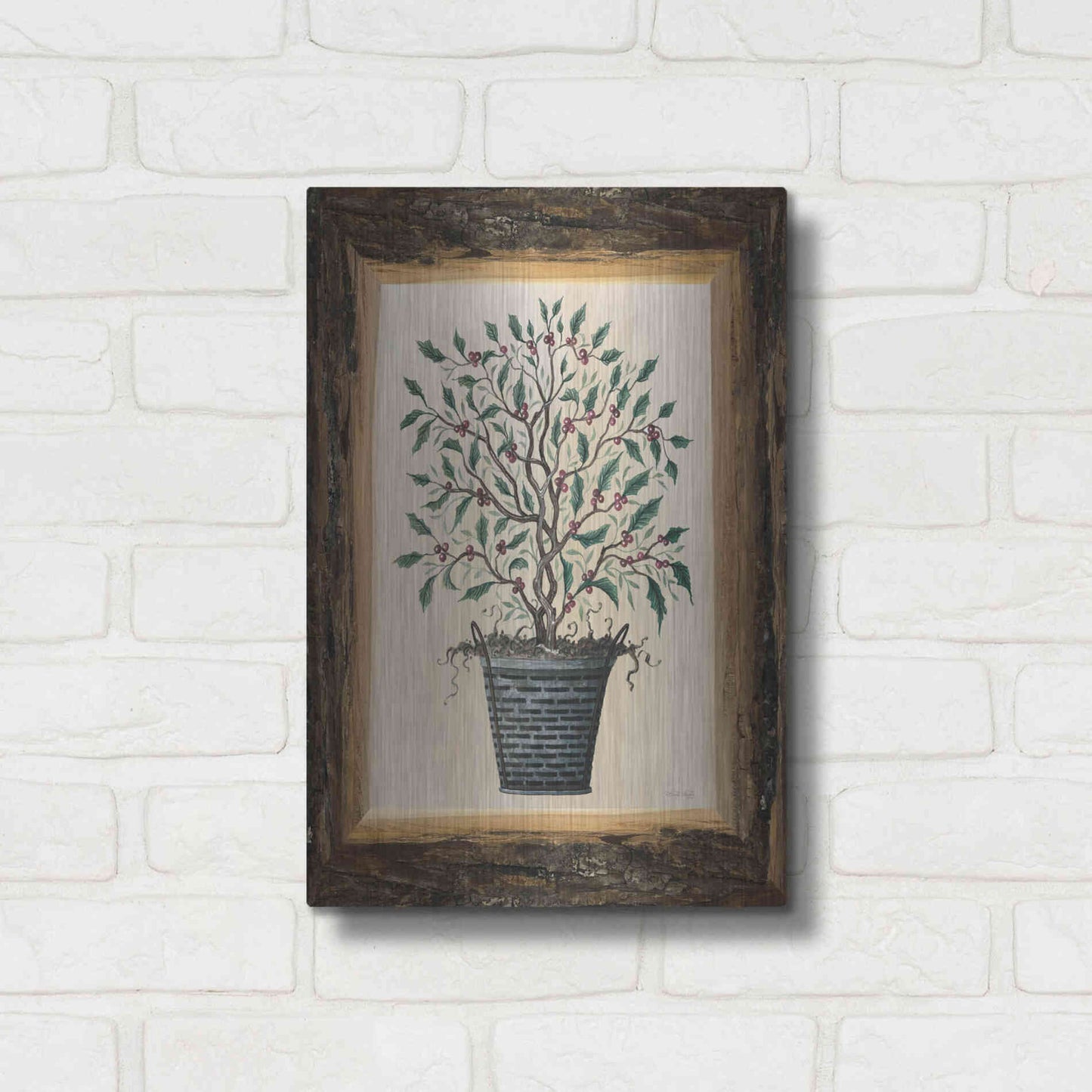 Luxe Metal Art 'Wood Land Potted Tree III' by Cindy Jacobs, Metal Wall Art,12x16