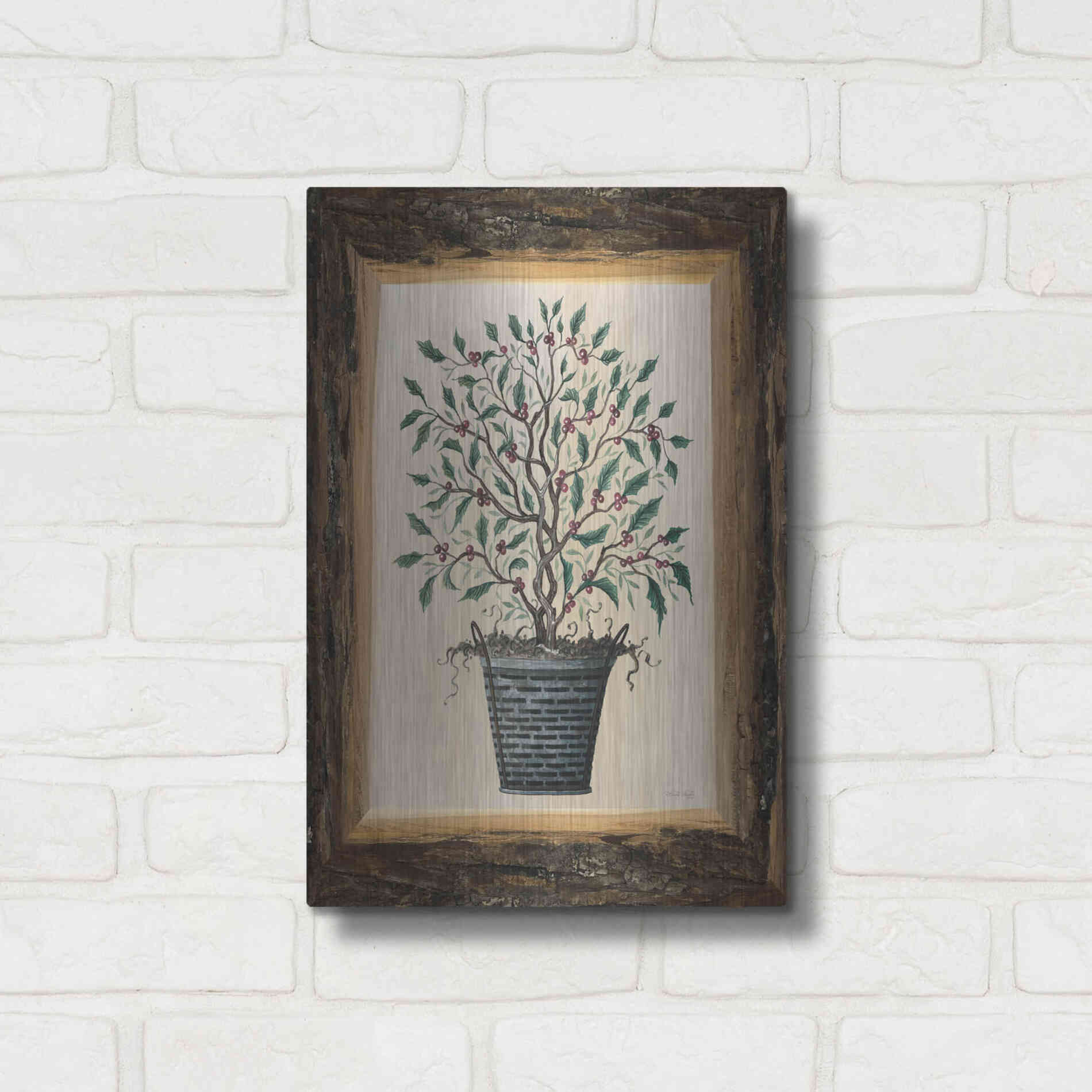 Luxe Metal Art 'Wood Land Potted Tree III' by Cindy Jacobs, Metal Wall Art,12x16