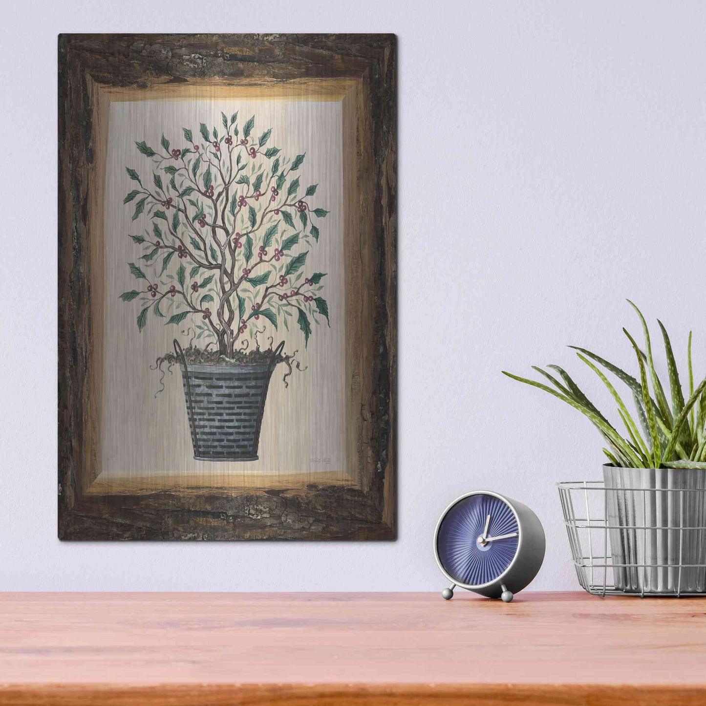 Luxe Metal Art 'Wood Land Potted Tree III' by Cindy Jacobs, Metal Wall Art,12x16