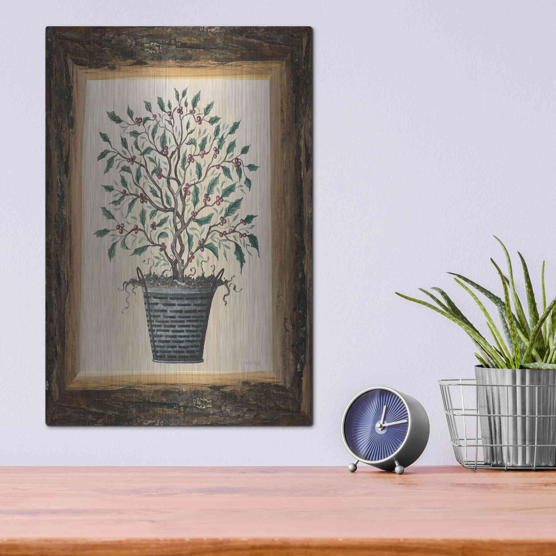 Luxe Metal Art 'Wood Land Potted Tree III' by Cindy Jacobs, Metal Wall Art,12x16