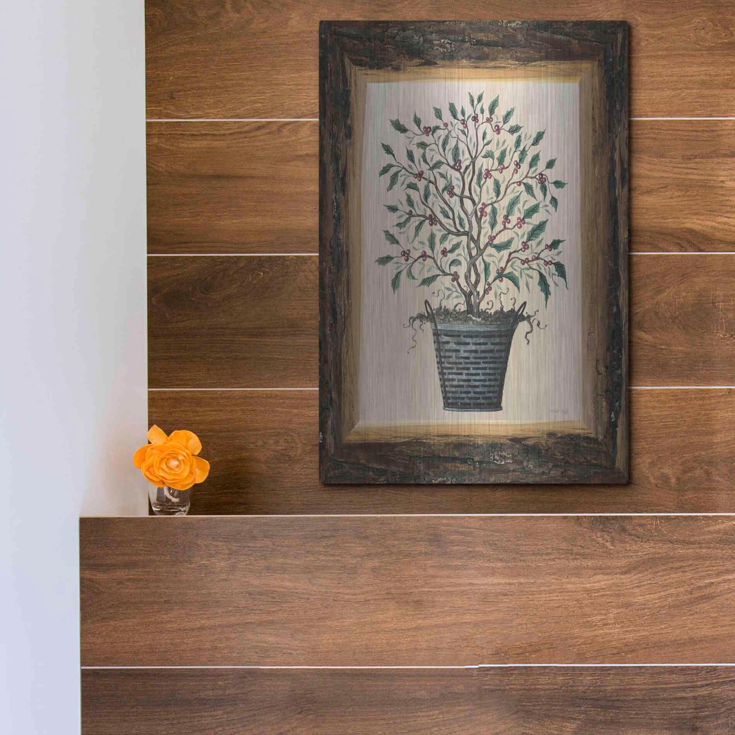 Luxe Metal Art 'Wood Land Potted Tree III' by Cindy Jacobs, Metal Wall Art,12x16