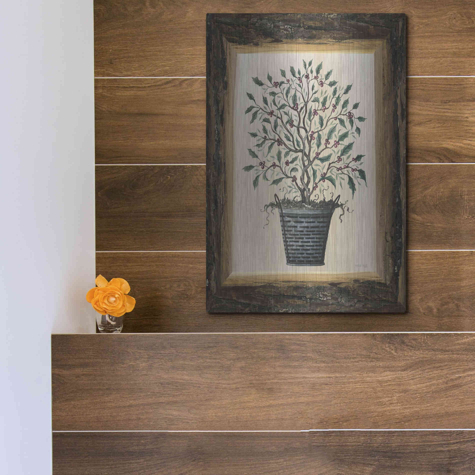 Luxe Metal Art 'Wood Land Potted Tree III' by Cindy Jacobs, Metal Wall Art,12x16