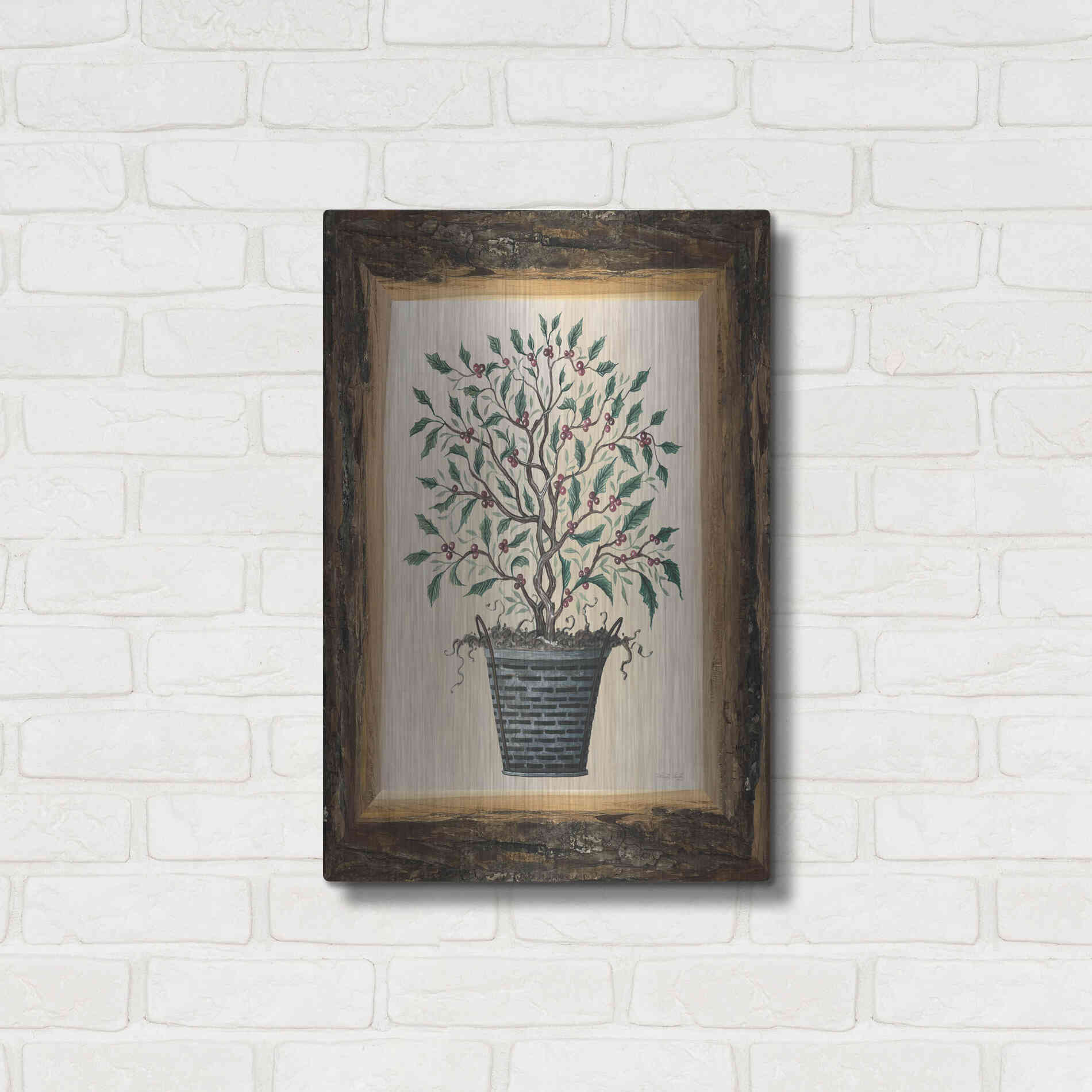 Luxe Metal Art 'Wood Land Potted Tree III' by Cindy Jacobs, Metal Wall Art,16x24
