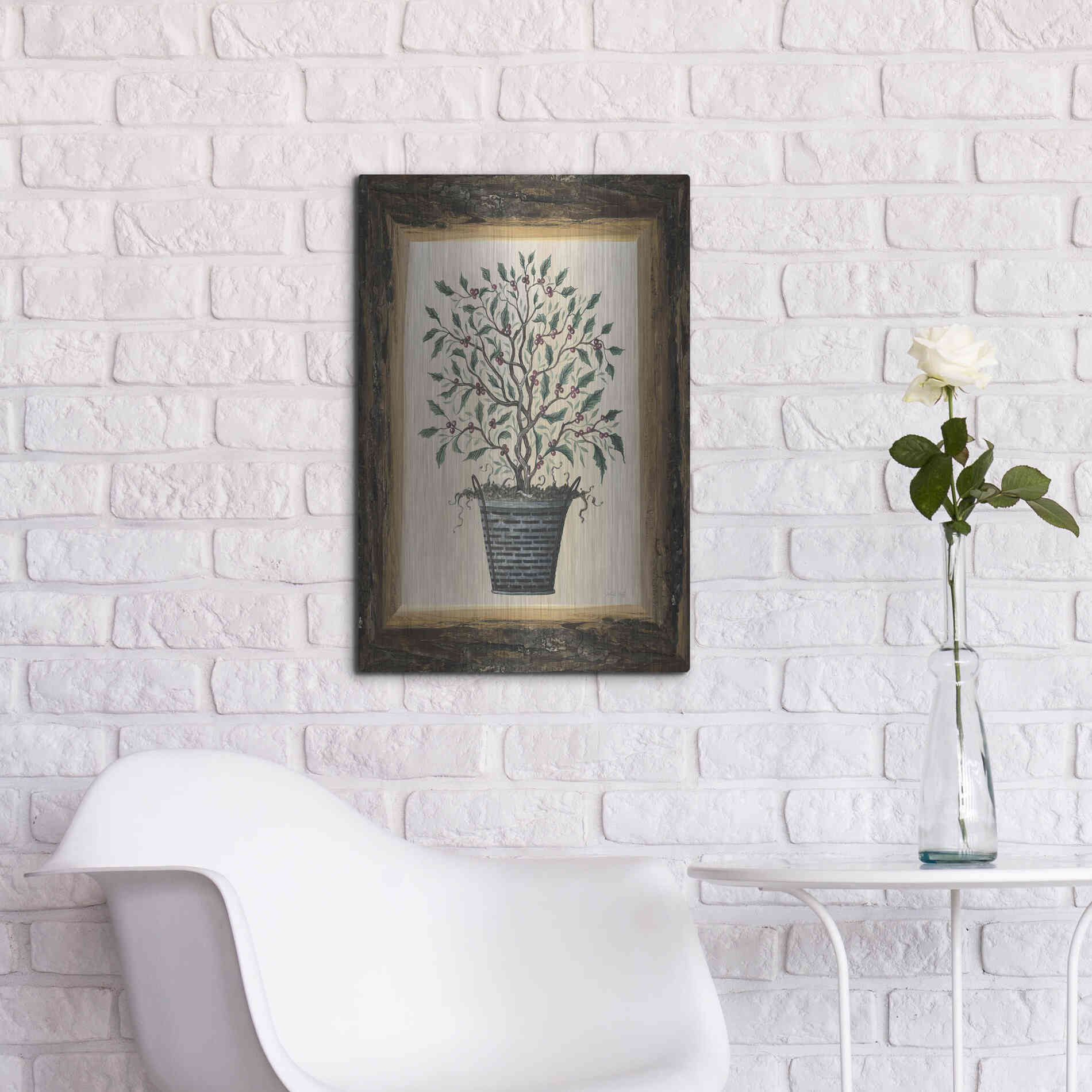 Luxe Metal Art 'Wood Land Potted Tree III' by Cindy Jacobs, Metal Wall Art,16x24