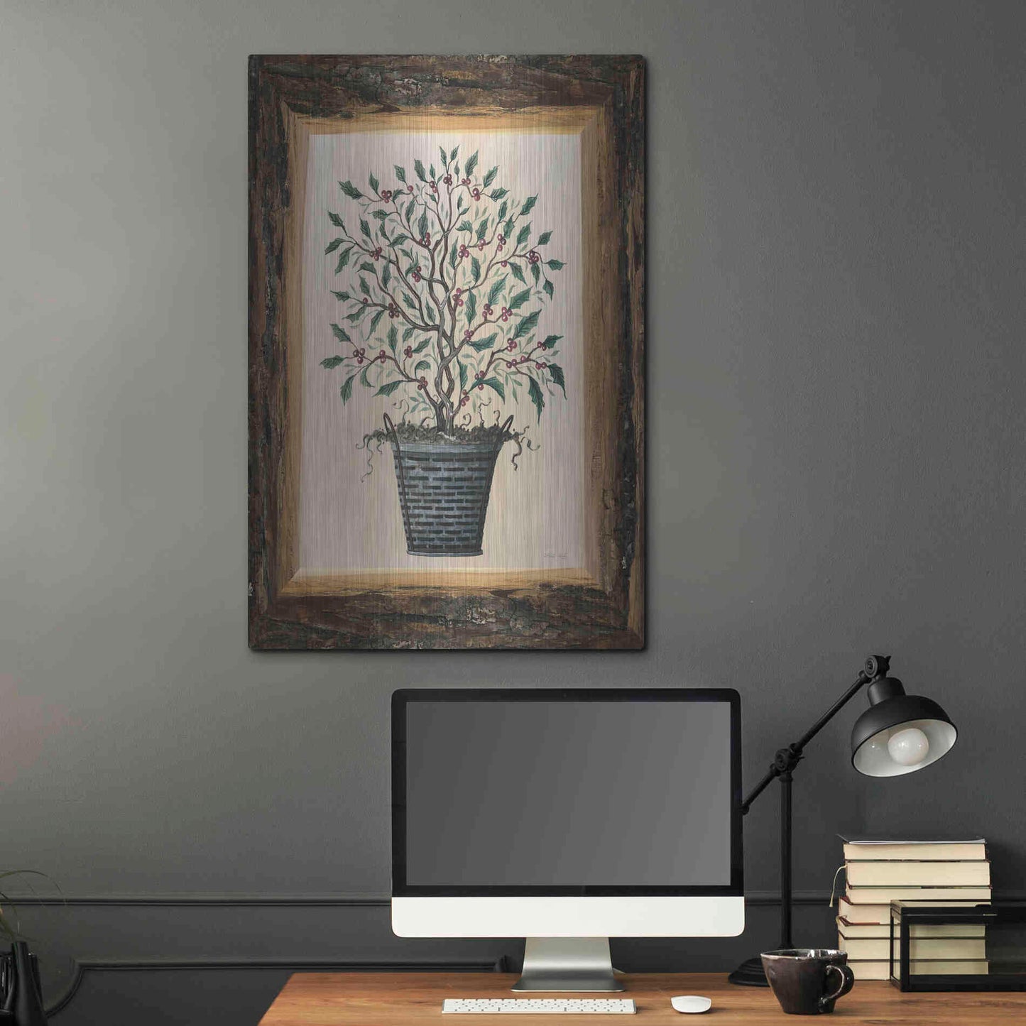 Luxe Metal Art 'Wood Land Potted Tree III' by Cindy Jacobs, Metal Wall Art,24x36