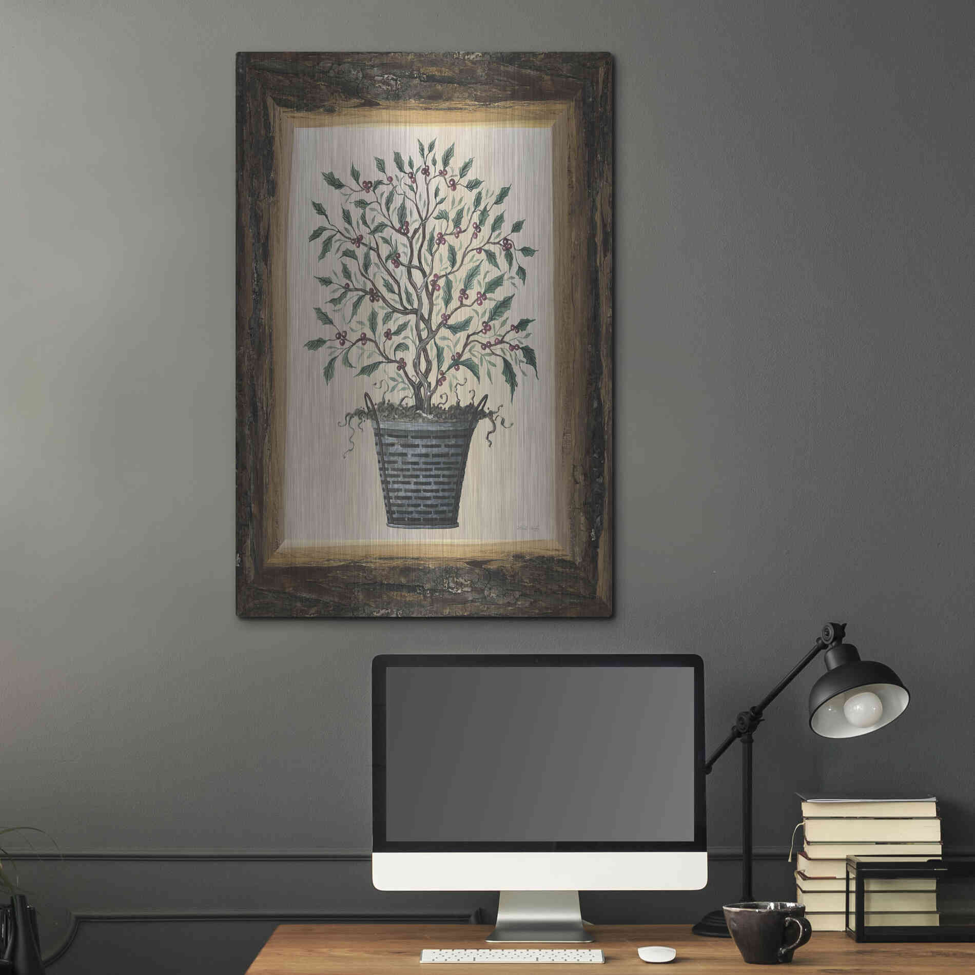 Luxe Metal Art 'Wood Land Potted Tree III' by Cindy Jacobs, Metal Wall Art,24x36