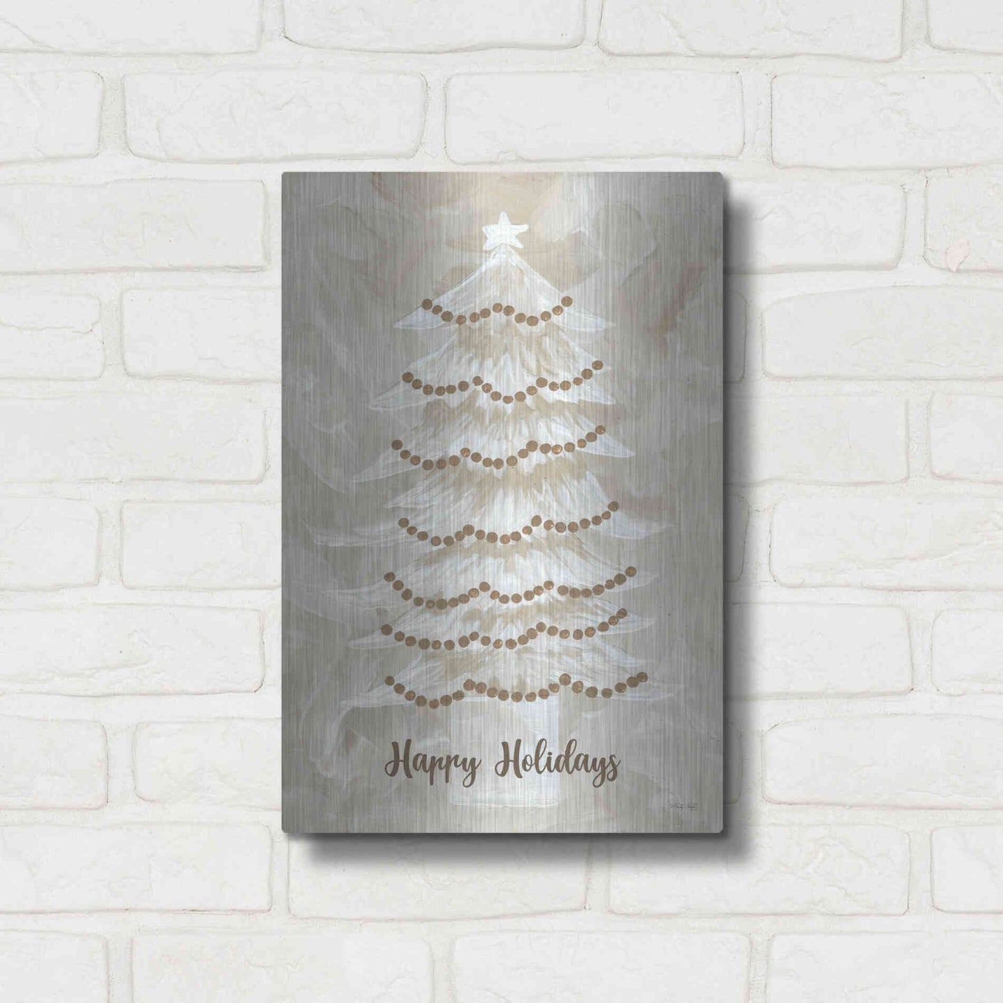 Luxe Metal Art 'Winter Whisper Happy Holidays Tree' by Cindy Jacobs, Metal Wall Art,12x16