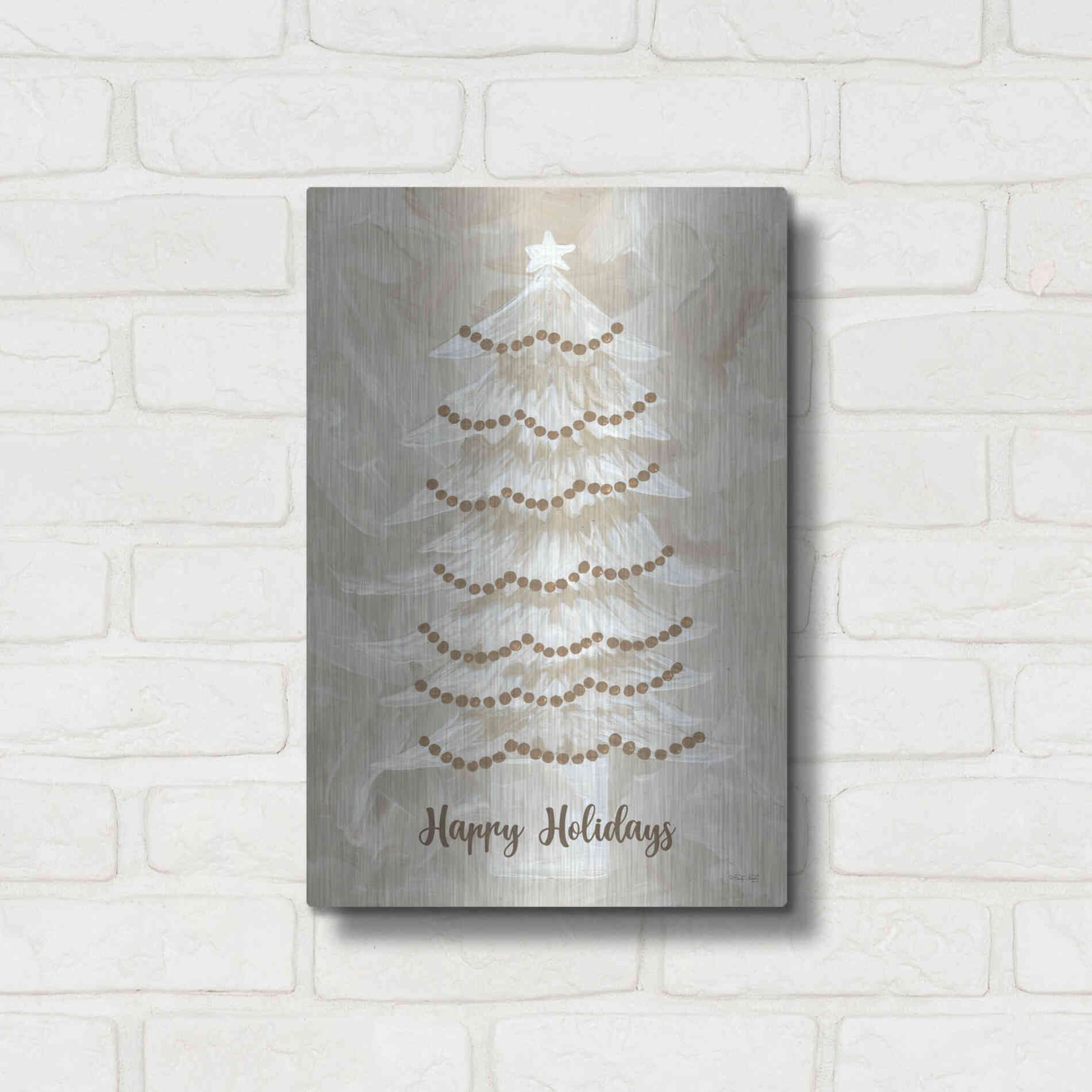Luxe Metal Art 'Winter Whisper Happy Holidays Tree' by Cindy Jacobs, Metal Wall Art,12x16