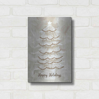 Luxe Metal Art 'Winter Whisper Happy Holidays Tree' by Cindy Jacobs, Metal Wall Art,12x16
