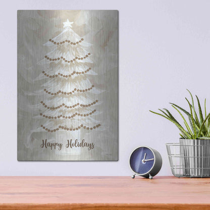 Luxe Metal Art 'Winter Whisper Happy Holidays Tree' by Cindy Jacobs, Metal Wall Art,12x16