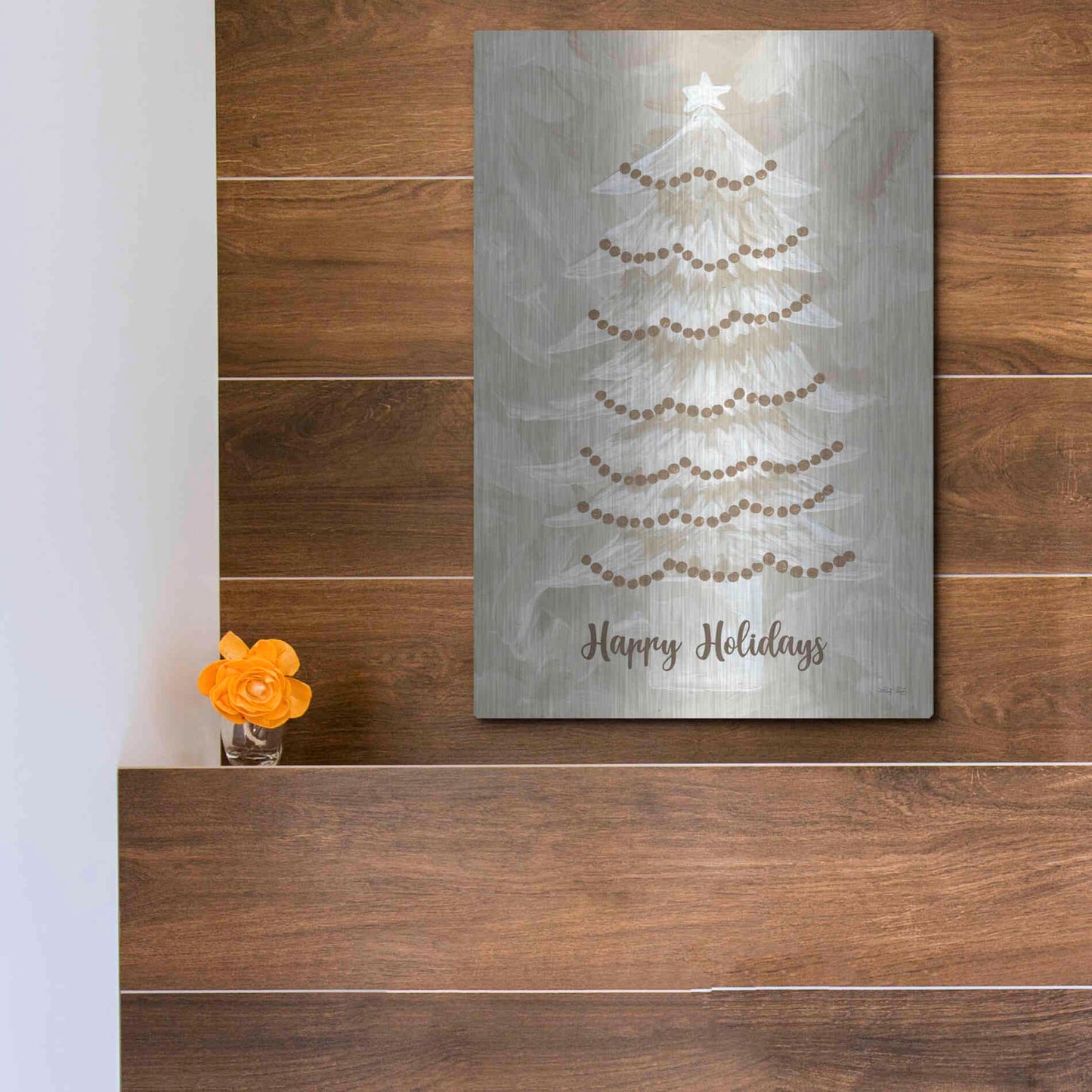 Luxe Metal Art 'Winter Whisper Happy Holidays Tree' by Cindy Jacobs, Metal Wall Art,12x16