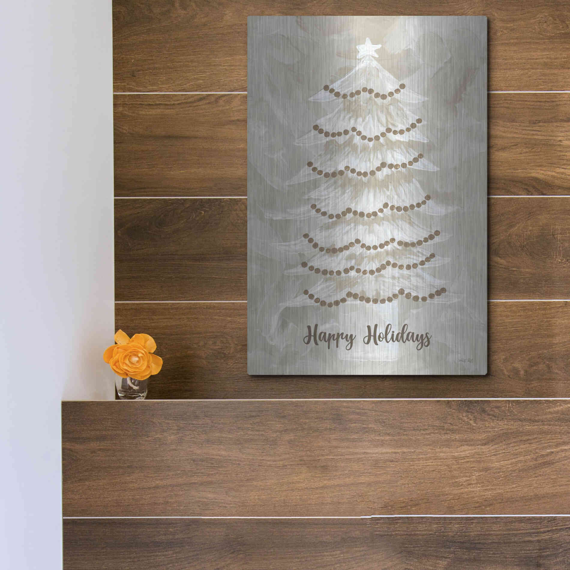 Luxe Metal Art 'Winter Whisper Happy Holidays Tree' by Cindy Jacobs, Metal Wall Art,12x16