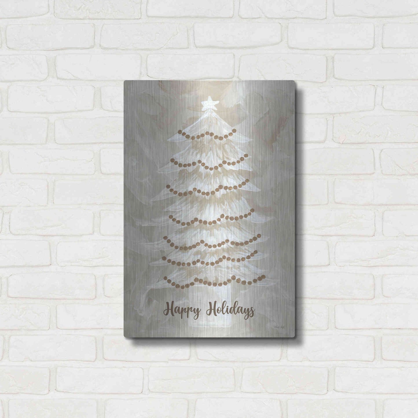 Luxe Metal Art 'Winter Whisper Happy Holidays Tree' by Cindy Jacobs, Metal Wall Art,16x24
