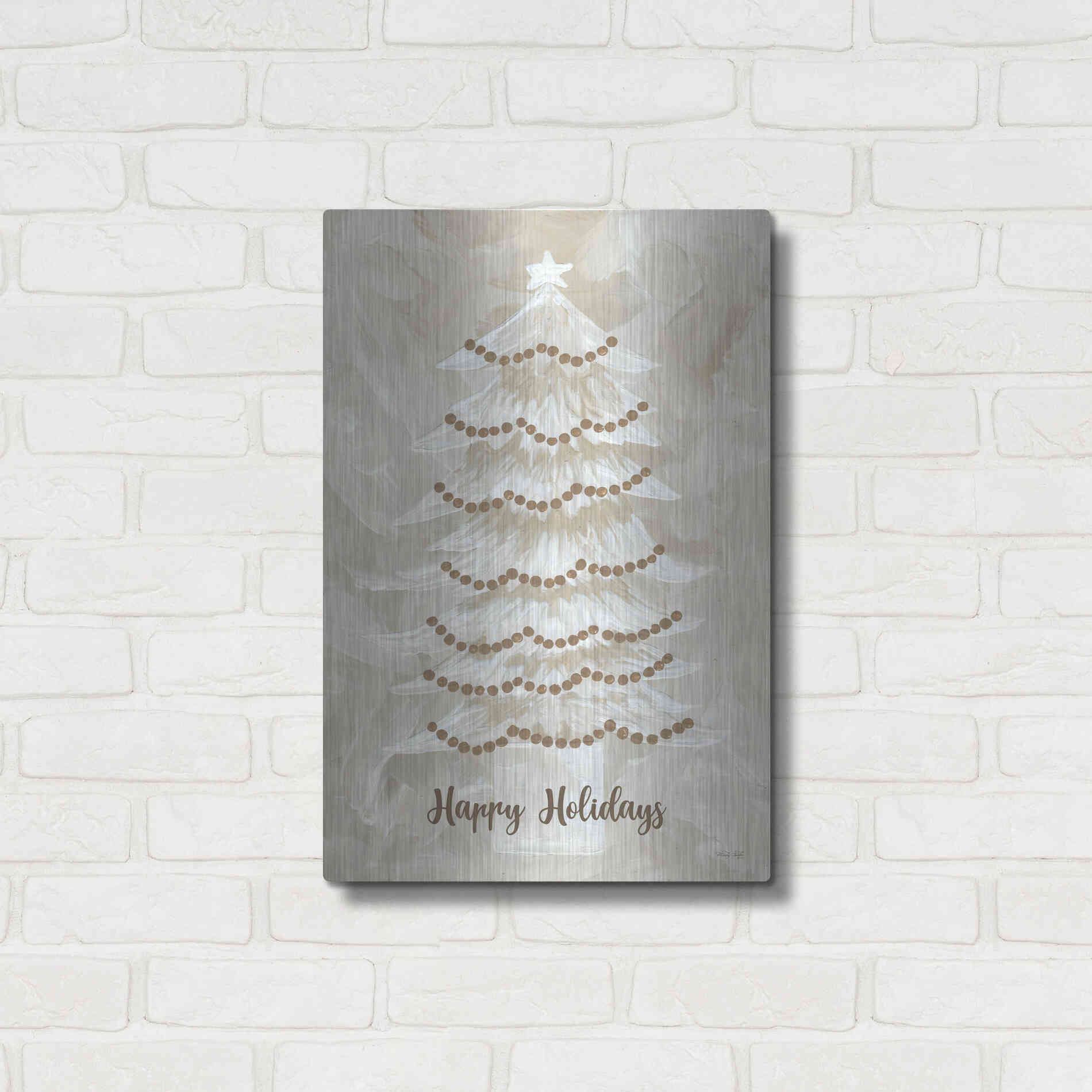 Luxe Metal Art 'Winter Whisper Happy Holidays Tree' by Cindy Jacobs, Metal Wall Art,16x24