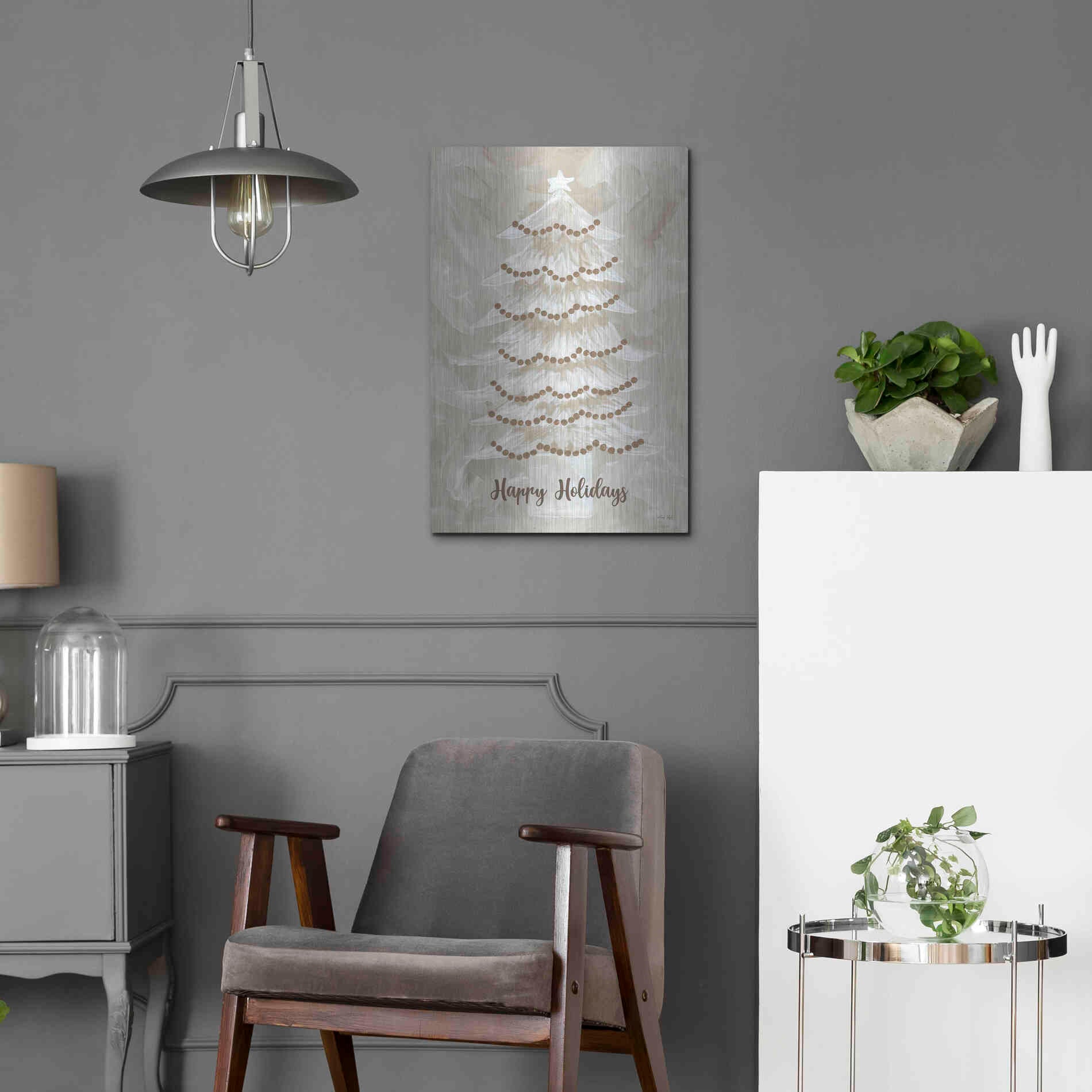 Luxe Metal Art 'Winter Whisper Happy Holidays Tree' by Cindy Jacobs, Metal Wall Art,16x24
