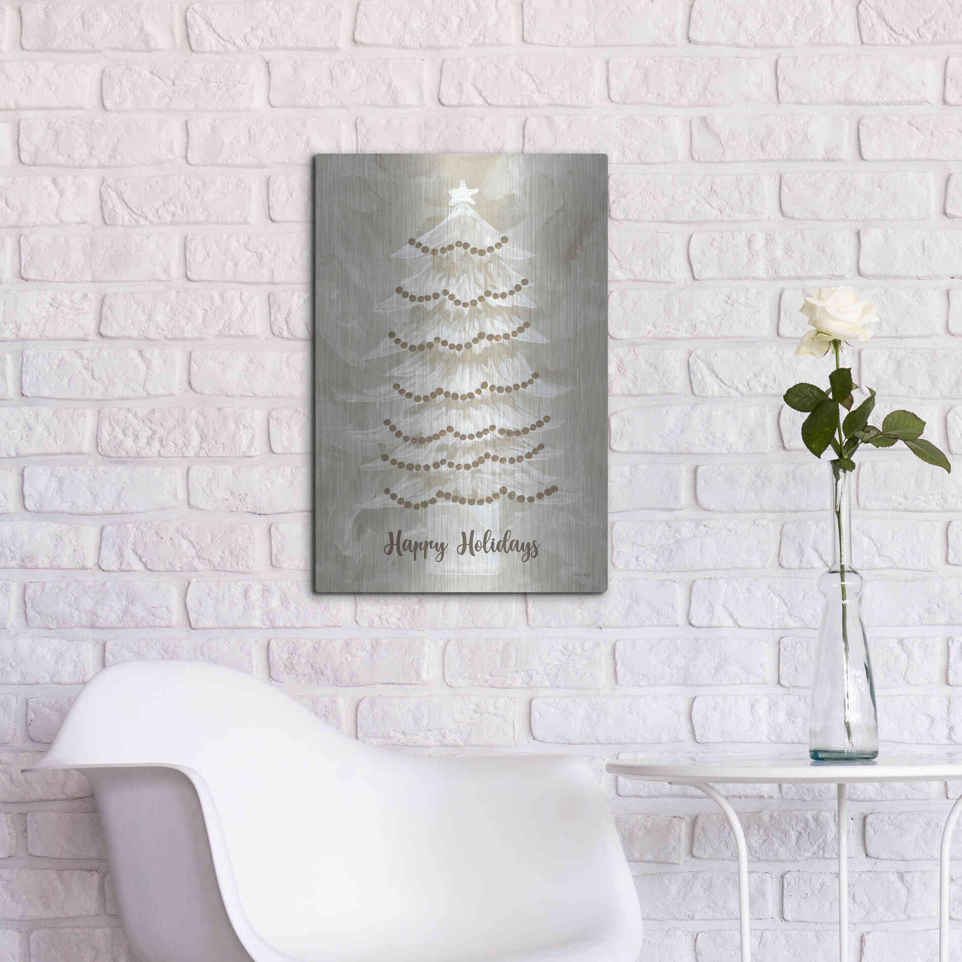 Luxe Metal Art 'Winter Whisper Happy Holidays Tree' by Cindy Jacobs, Metal Wall Art,16x24