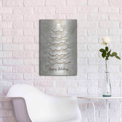 Luxe Metal Art 'Winter Whisper Happy Holidays Tree' by Cindy Jacobs, Metal Wall Art,16x24