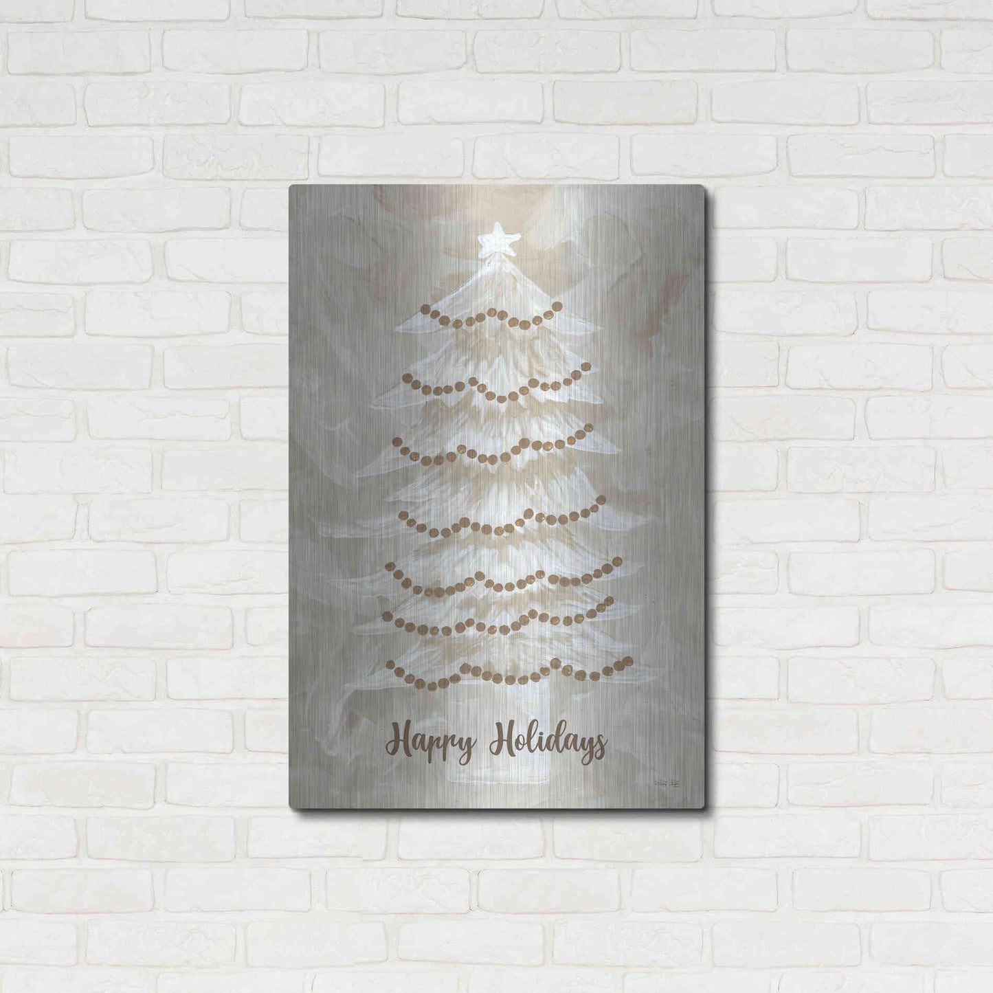 Luxe Metal Art 'Winter Whisper Happy Holidays Tree' by Cindy Jacobs, Metal Wall Art,24x36