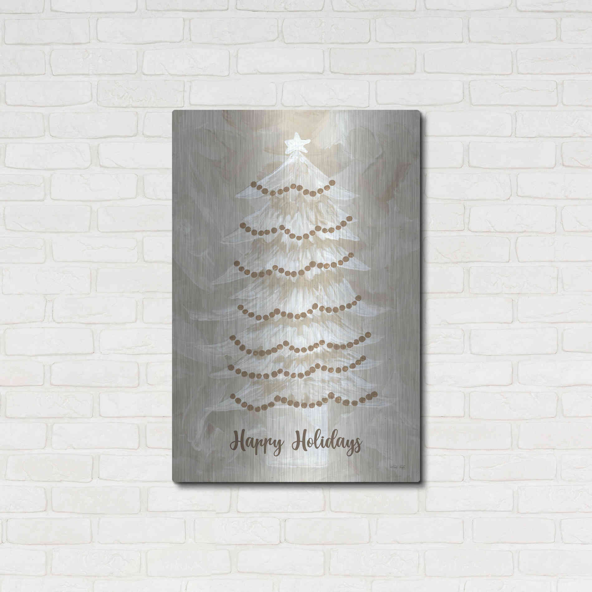 Luxe Metal Art 'Winter Whisper Happy Holidays Tree' by Cindy Jacobs, Metal Wall Art,24x36
