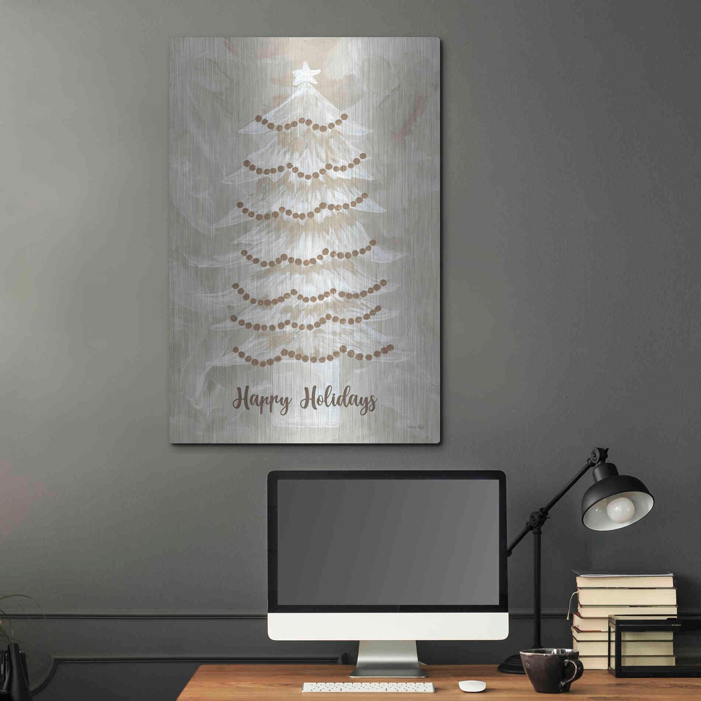 Luxe Metal Art 'Winter Whisper Happy Holidays Tree' by Cindy Jacobs, Metal Wall Art,24x36