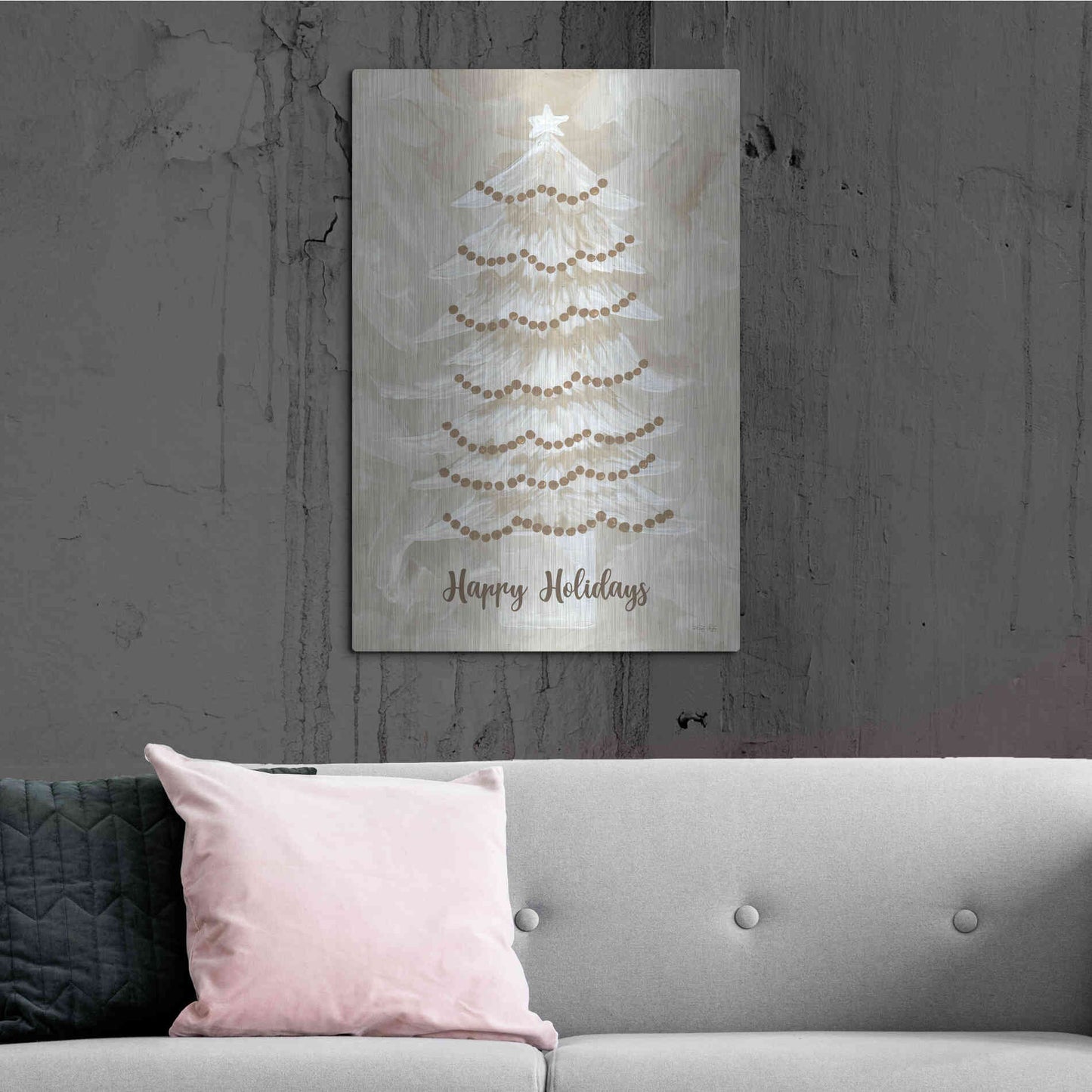 Luxe Metal Art 'Winter Whisper Happy Holidays Tree' by Cindy Jacobs, Metal Wall Art,24x36