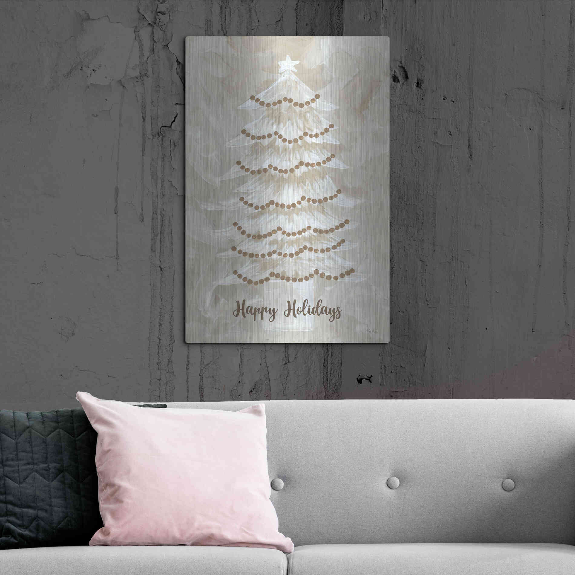 Luxe Metal Art 'Winter Whisper Happy Holidays Tree' by Cindy Jacobs, Metal Wall Art,24x36