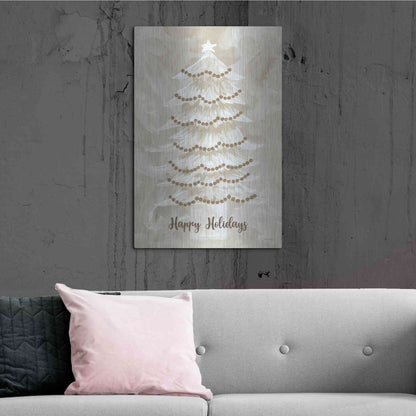 Luxe Metal Art 'Winter Whisper Happy Holidays Tree' by Cindy Jacobs, Metal Wall Art,24x36