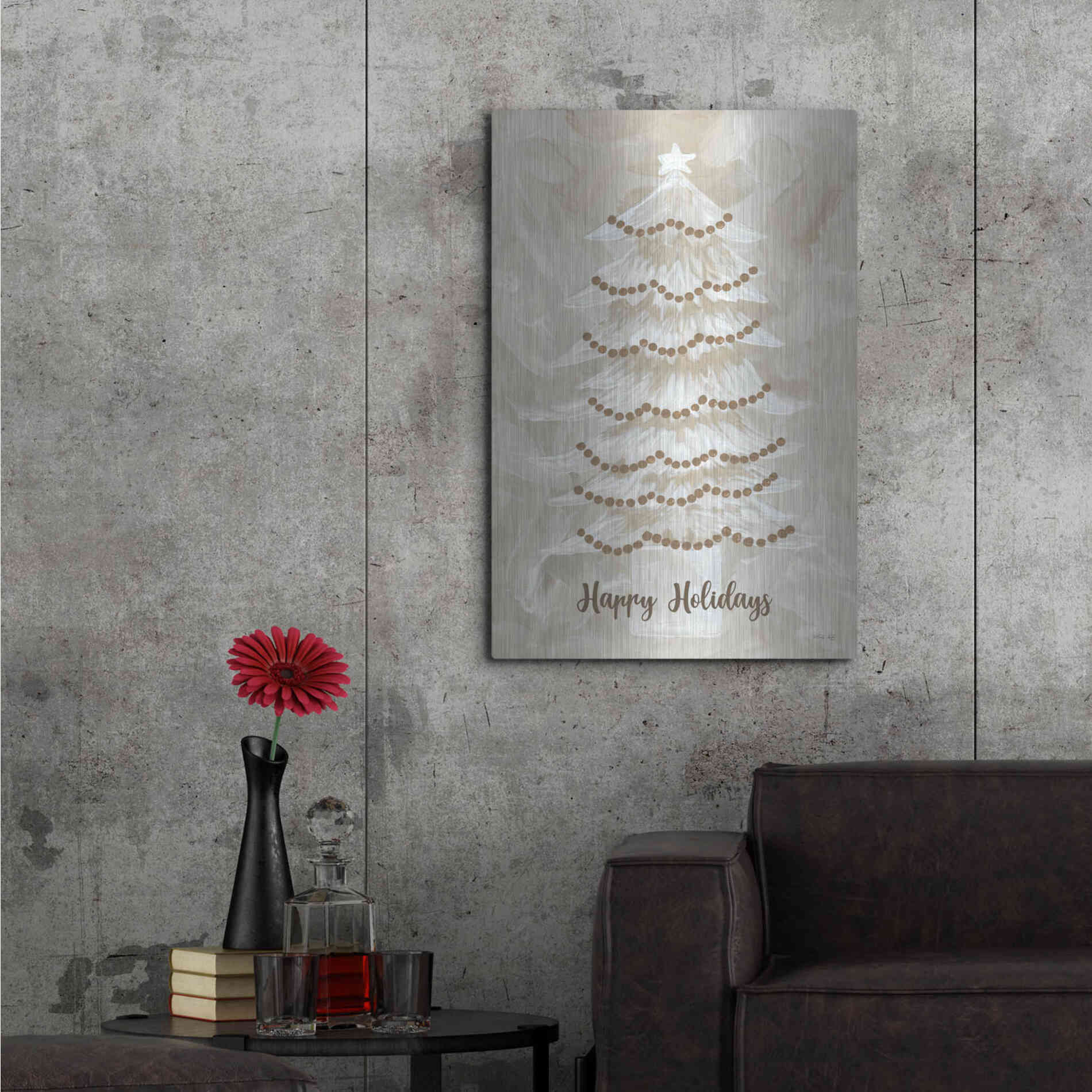 Luxe Metal Art 'Winter Whisper Happy Holidays Tree' by Cindy Jacobs, Metal Wall Art,24x36