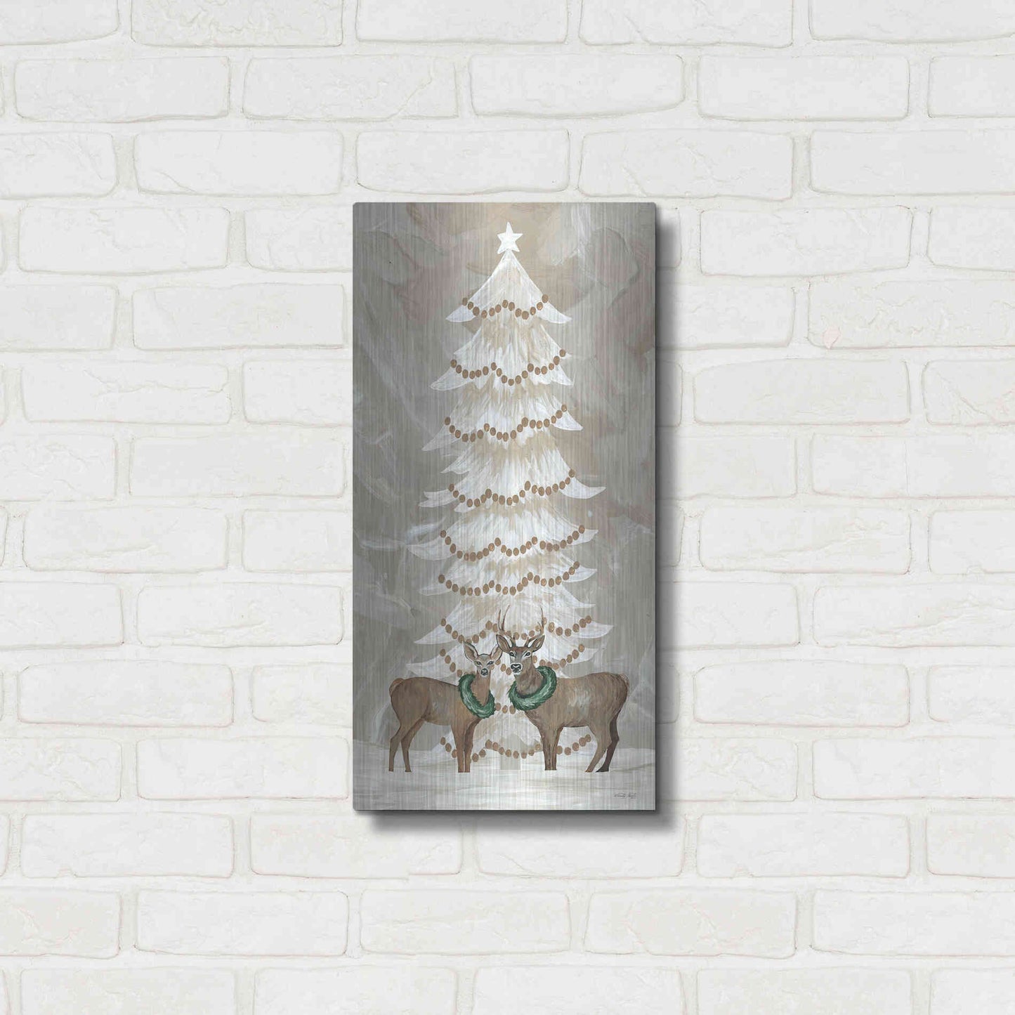 Luxe Metal Art 'Winter Whisper Christmas Deer' by Cindy Jacobs, Metal Wall Art,12x24