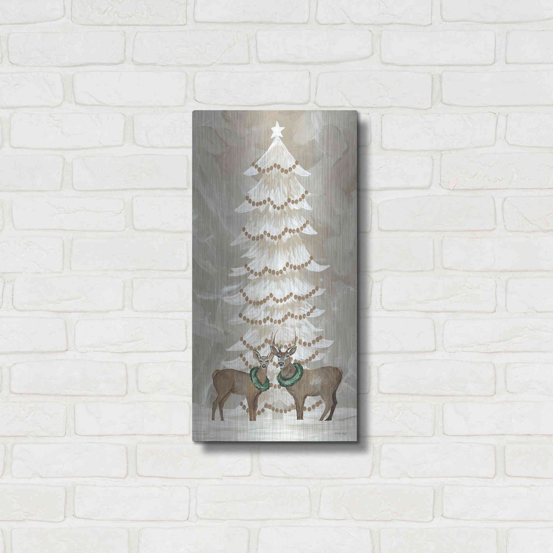 Luxe Metal Art 'Winter Whisper Christmas Deer' by Cindy Jacobs, Metal Wall Art,12x24