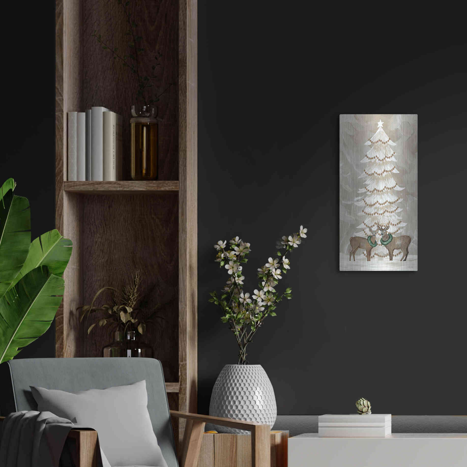 Luxe Metal Art 'Winter Whisper Christmas Deer' by Cindy Jacobs, Metal Wall Art,12x24