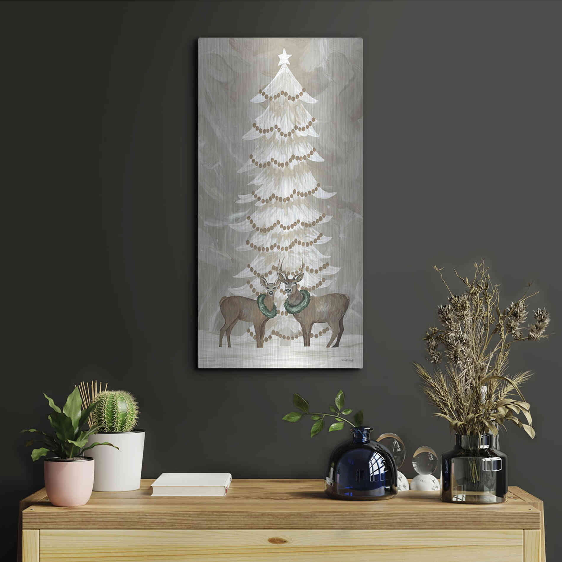 Luxe Metal Art 'Winter Whisper Christmas Deer' by Cindy Jacobs, Metal Wall Art,12x24