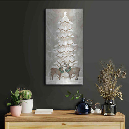 Luxe Metal Art 'Winter Whisper Christmas Deer' by Cindy Jacobs, Metal Wall Art,12x24