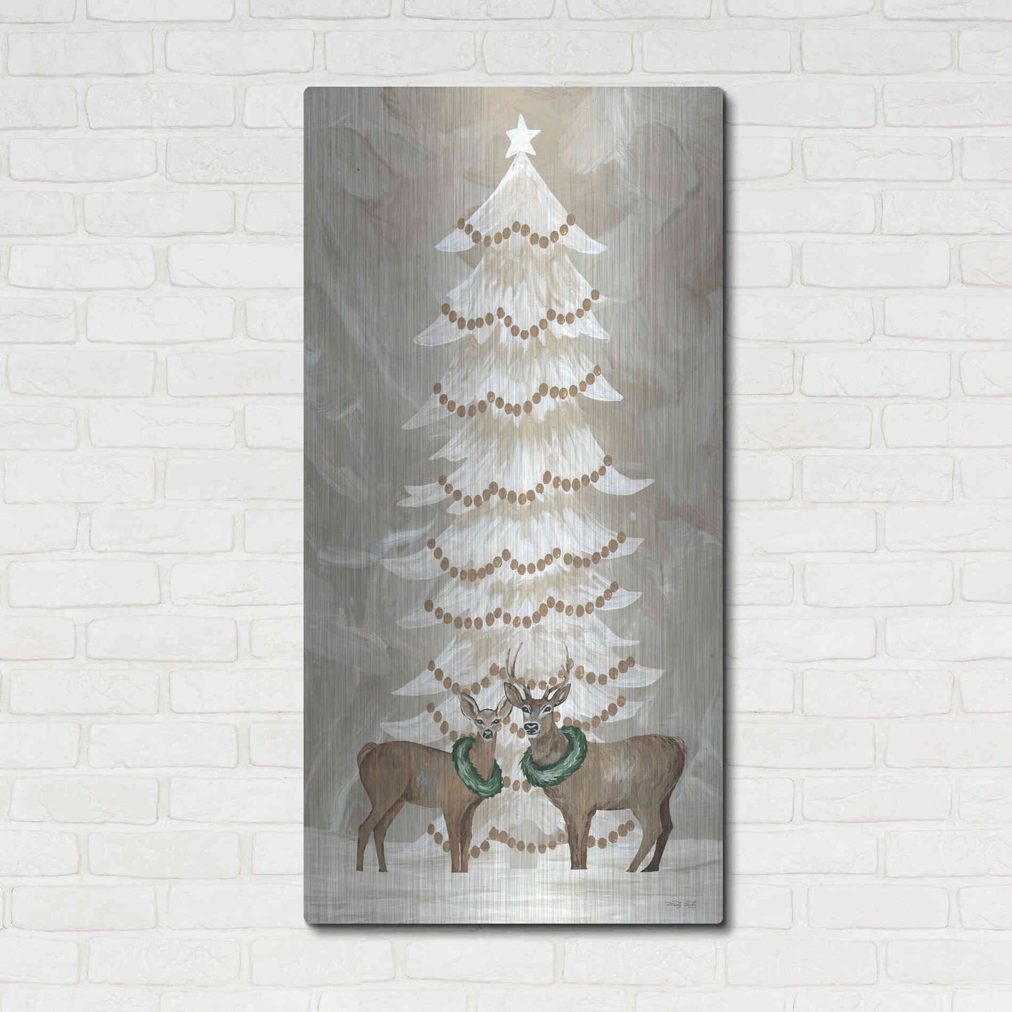 Luxe Metal Art 'Winter Whisper Christmas Deer' by Cindy Jacobs, Metal Wall Art,24x48