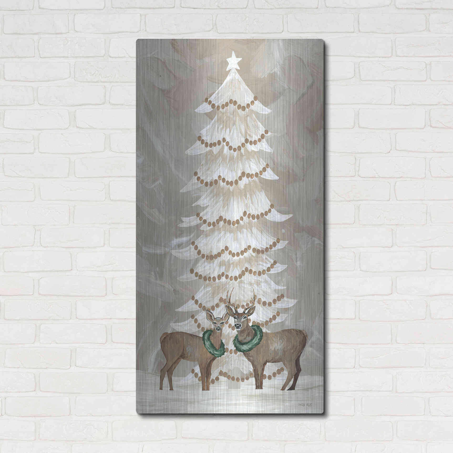 Luxe Metal Art 'Winter Whisper Christmas Deer' by Cindy Jacobs, Metal Wall Art,24x48
