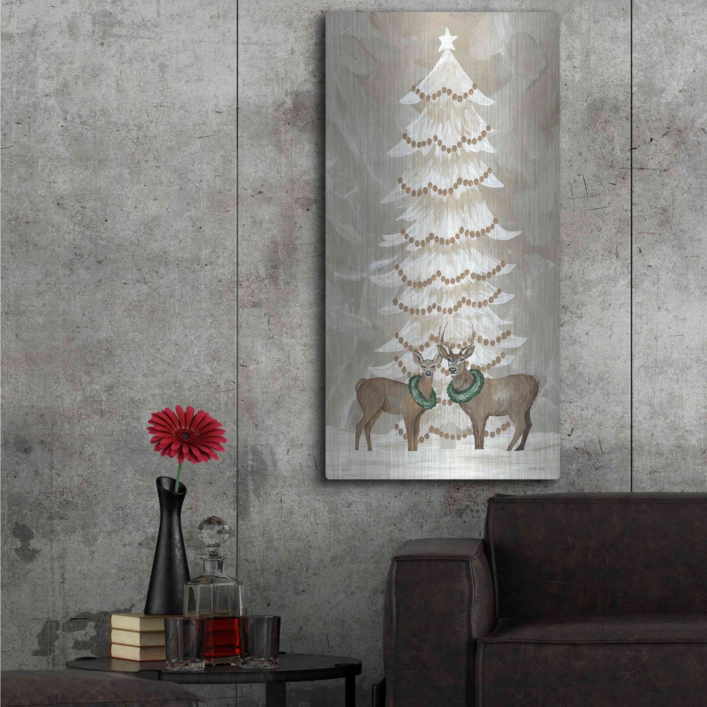 Luxe Metal Art 'Winter Whisper Christmas Deer' by Cindy Jacobs, Metal Wall Art,24x48