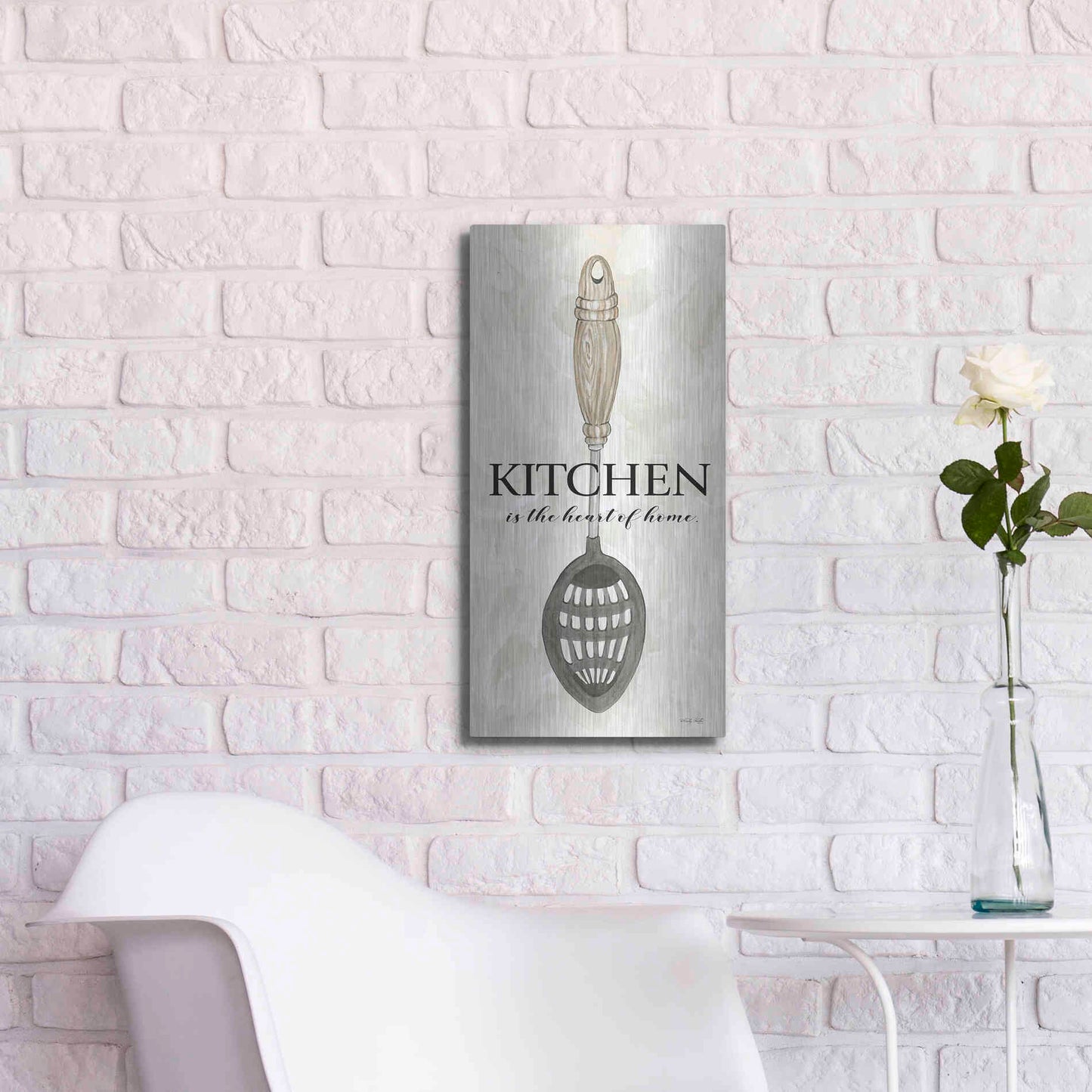 Luxe Metal Art 'Kitchen is the Heart of the Home' by Cindy Jacobs, Metal Wall Art,12x24