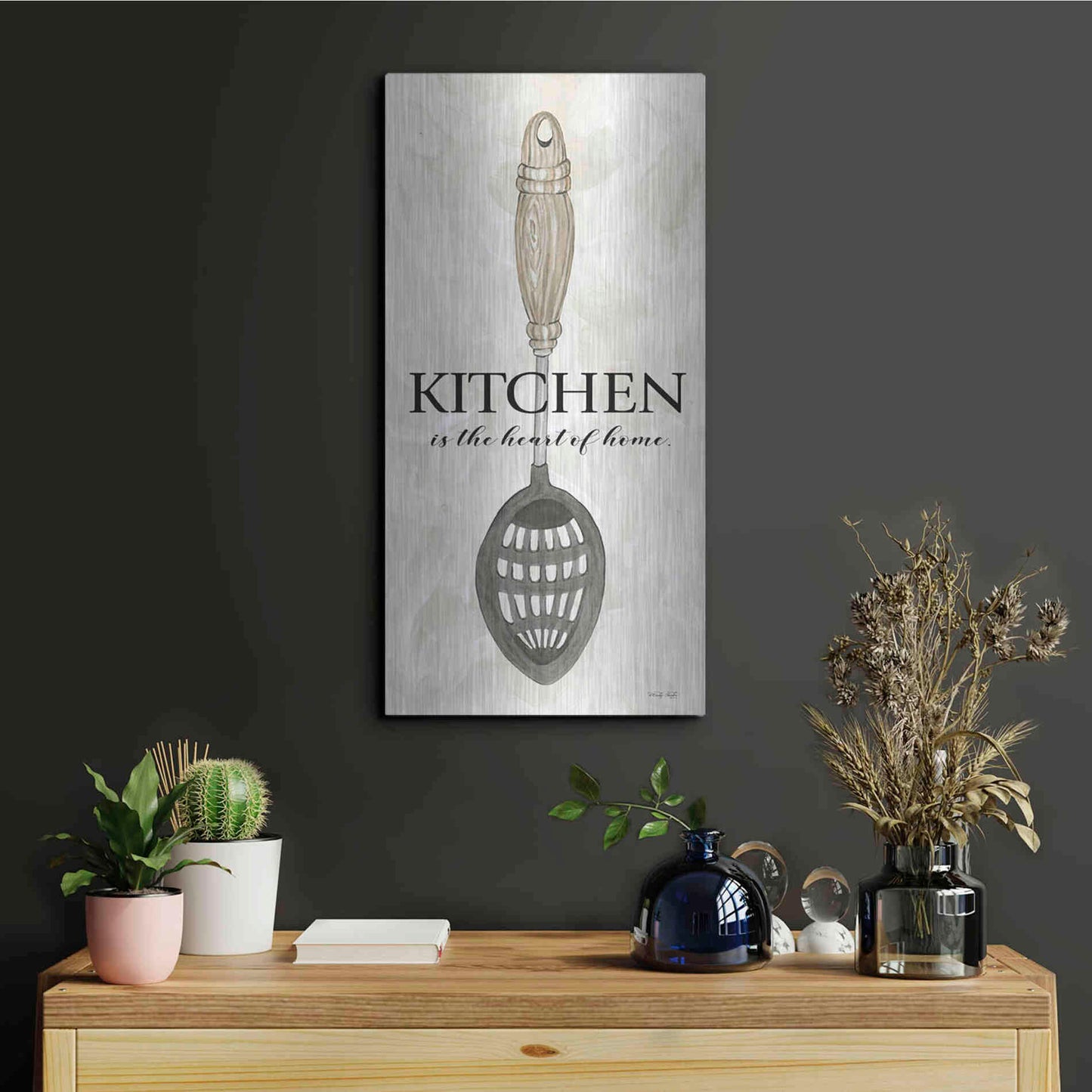 Luxe Metal Art 'Kitchen is the Heart of the Home' by Cindy Jacobs, Metal Wall Art,12x24